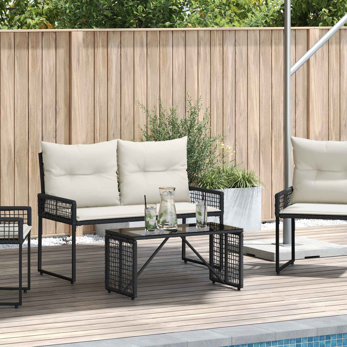 Tavolo da Esterno Nero 80 x 40 x 40 cm Rattan PE e Vetro