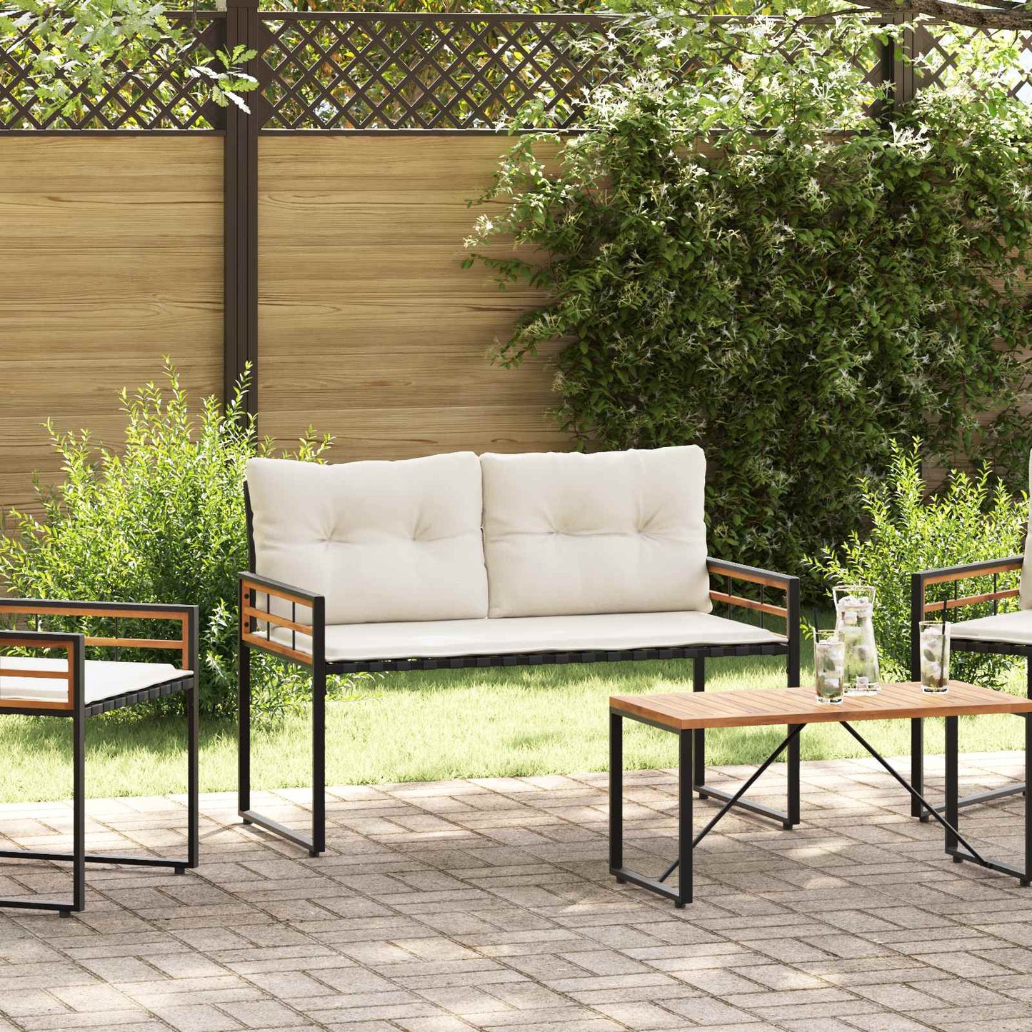 Panchetta in Legno a Strati con cuscino Crema 114 x 55 x 77 cm | homemem39