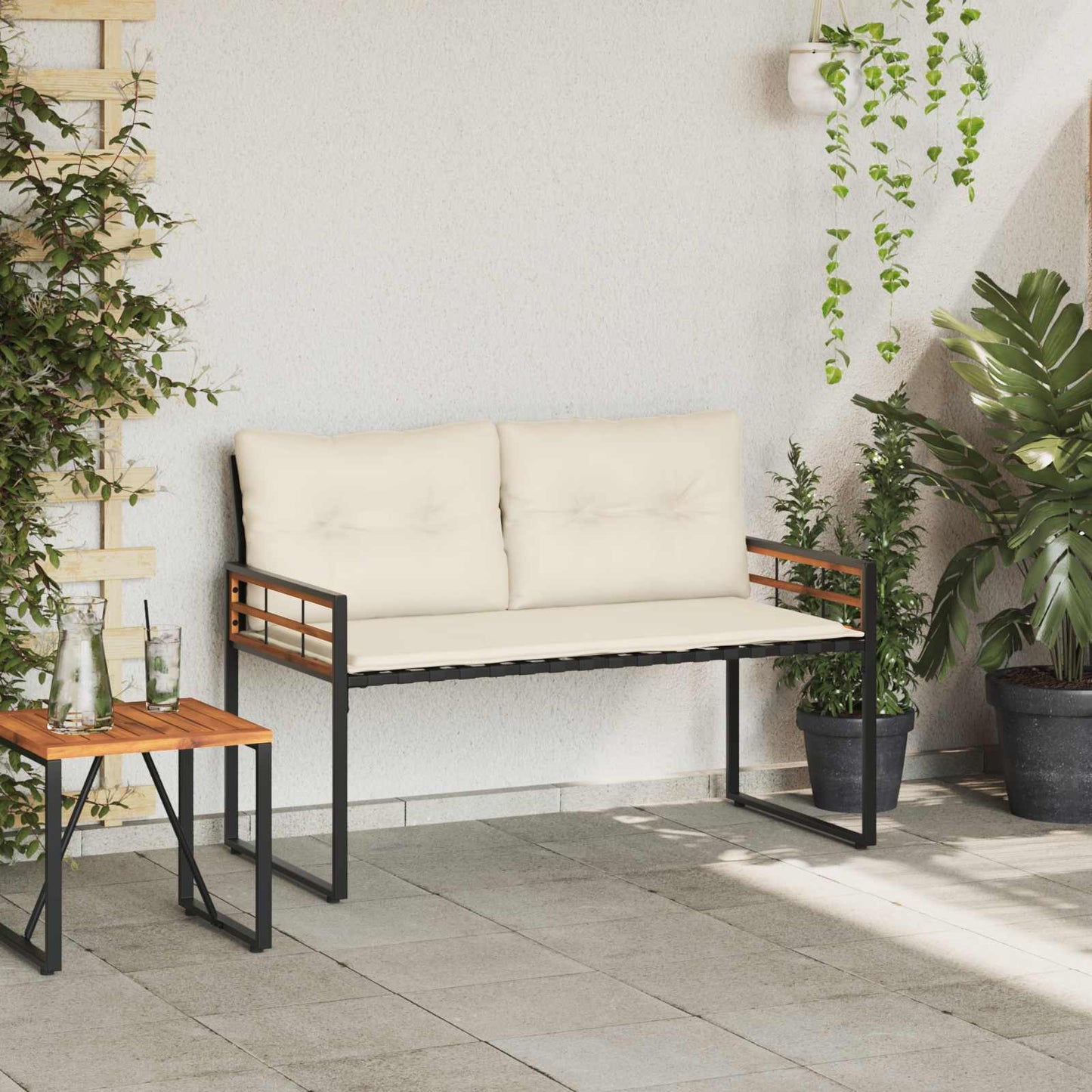 Panchetta in Legno a Strati con cuscino Crema 114 x 55 x 77 cm | homemem39