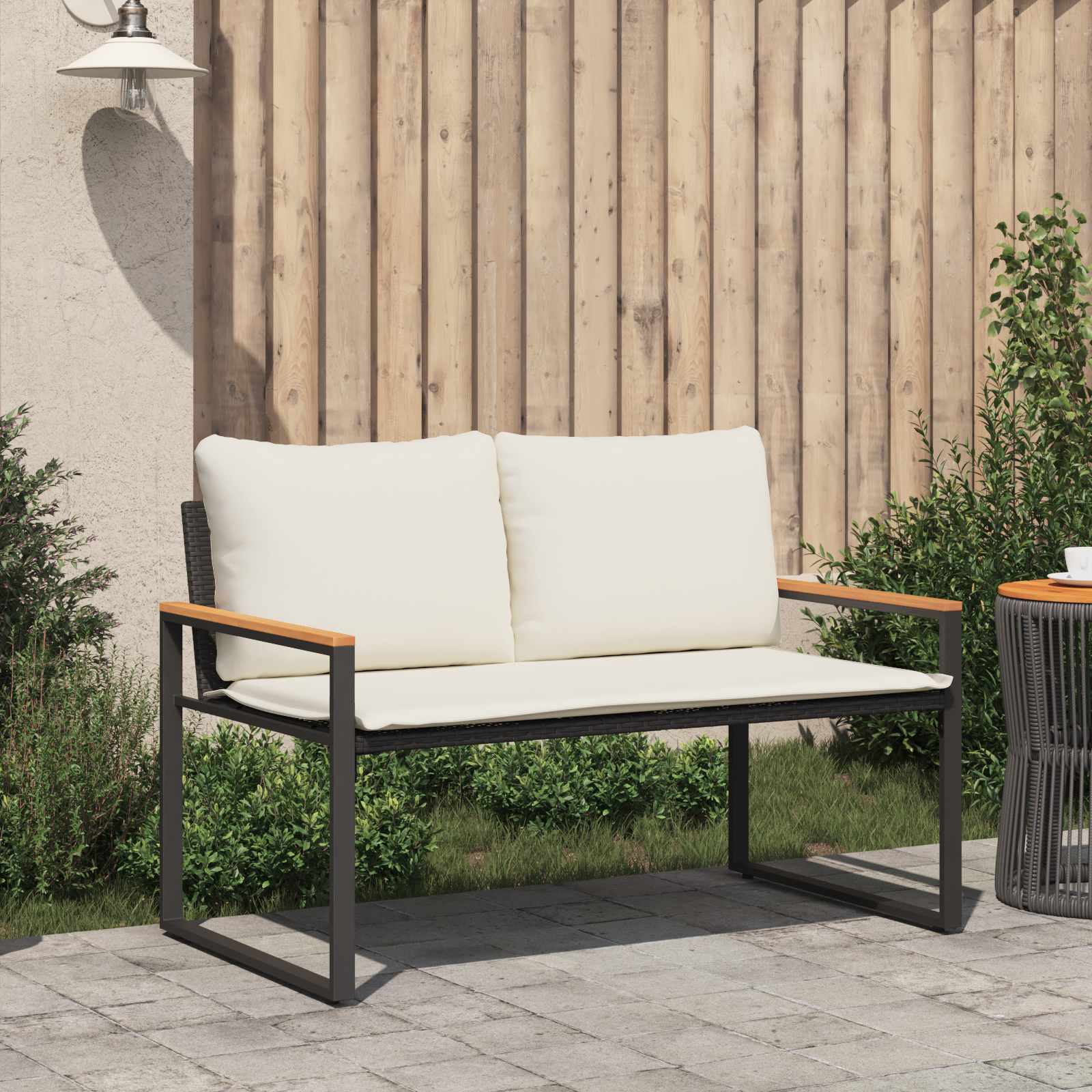 panchina Nero e Bianco Crema 115 x 65 x 72 cm Rattan | homemem39