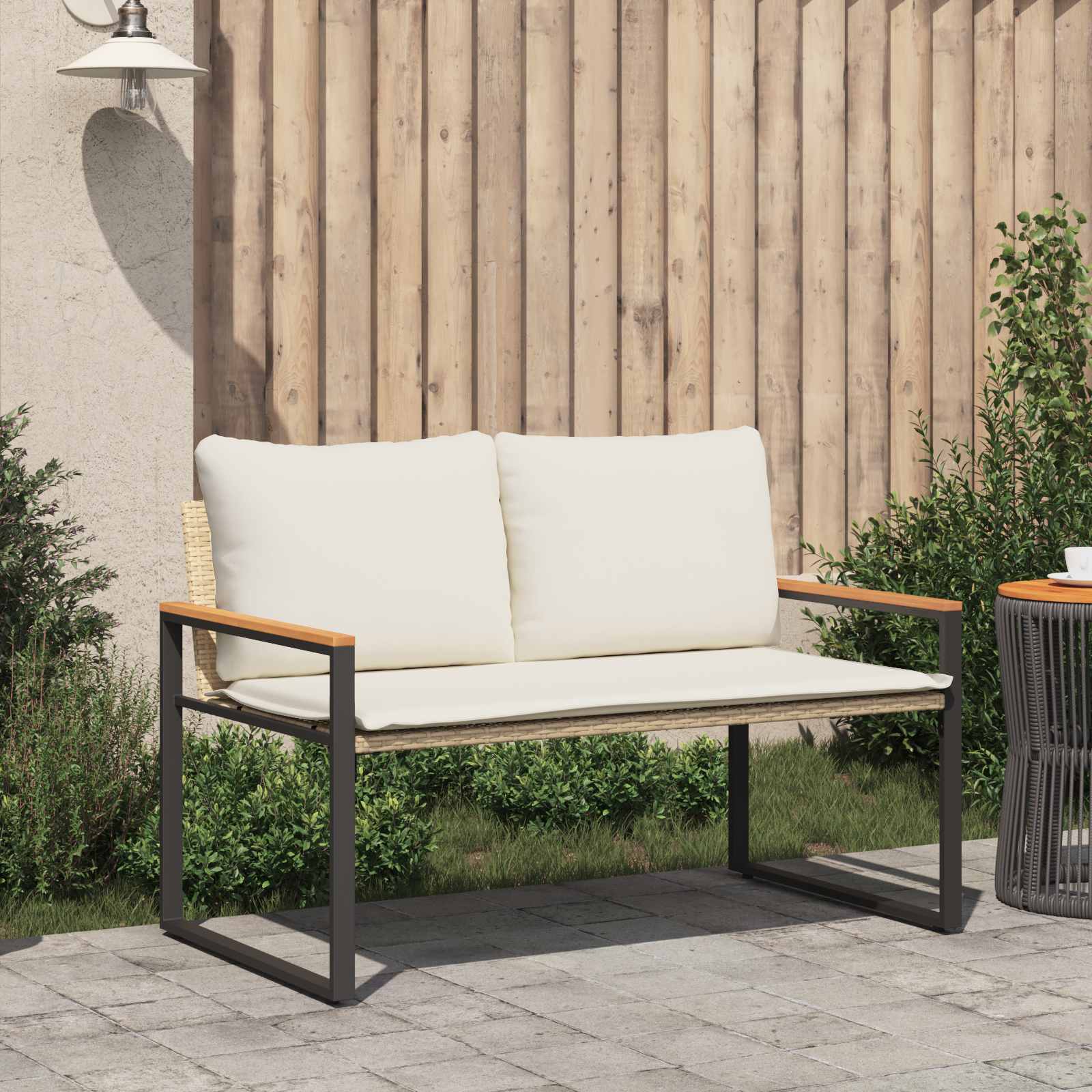panchina Beige e Bianco Crema 115 x 65 x 72 cm Rattan | homemem39
