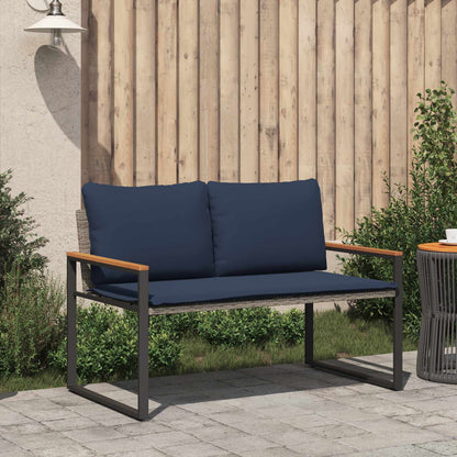 panchina con cuscino Grigio e Blu Navy 115 x 65 x 72 cm Rattan | homemem39