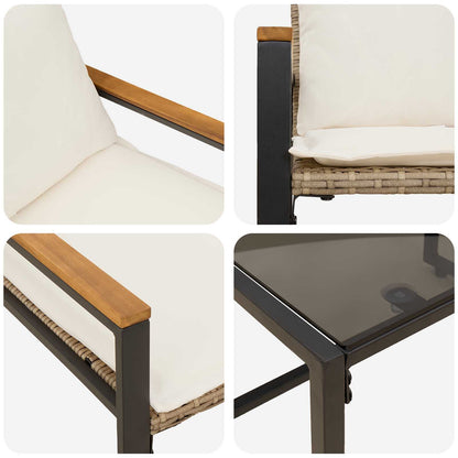 Set di Mobili con cuscino 3 pcs Beige e Bianco Crema Rattan | homemem39