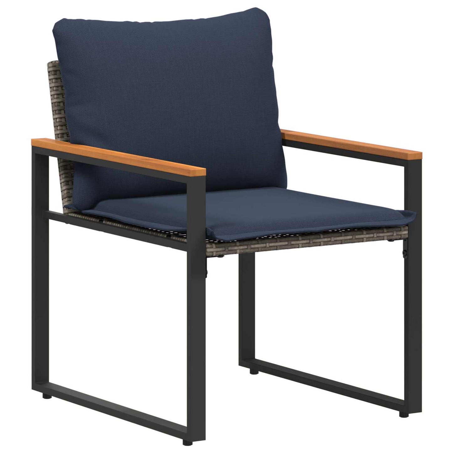 Set di Mobili con cuscino 3 pcs Grigio e Blu Navy Rattan