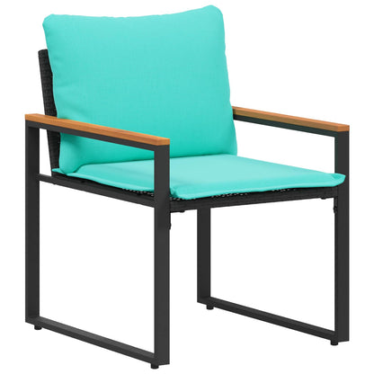 Set di Mobili con cuscino 3 pcs Nero e Turchese Rattan