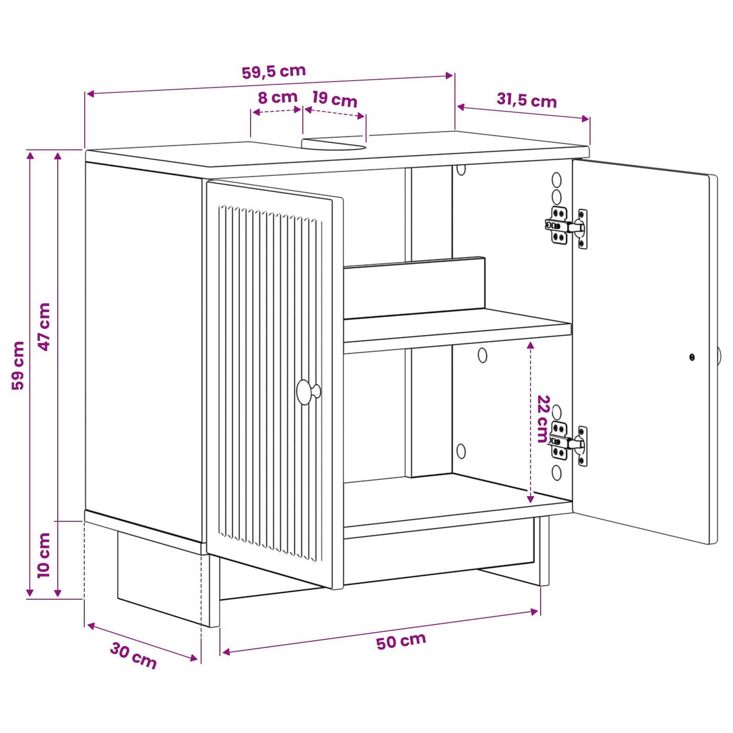 Armadio per Lavabo da Bagno EDE Rovere Fumo 59,5 x 31,5 x 59 cm | homemem39