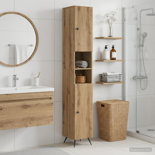 Armadio da Bagno con Ripiano Aperto BREDA Rovere Artigianale