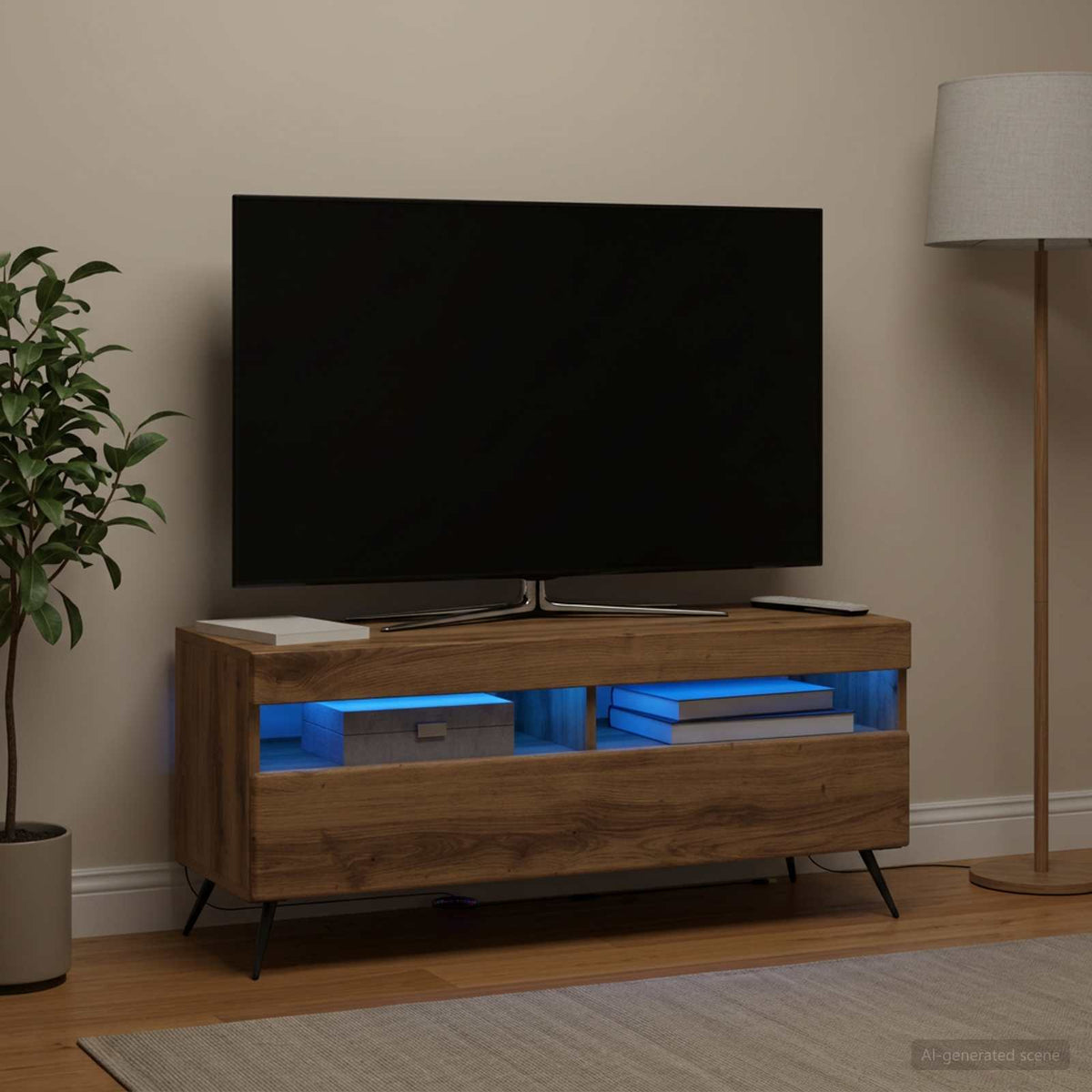 Mobile TV LED Rovere Artigianale Legno ingegnerizzato