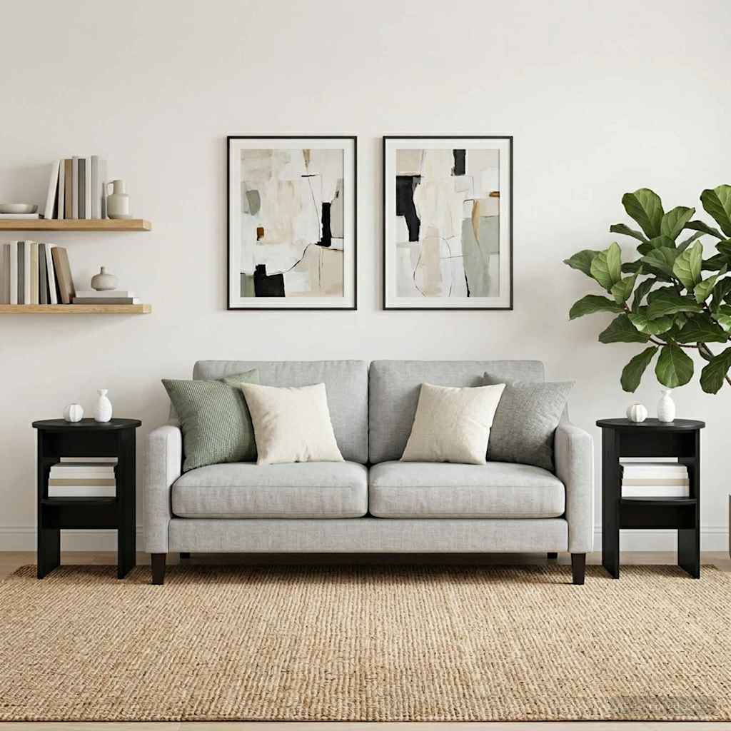 Mobile laterale 2 pcs Nero Ø40 x 50 cm Legno ingegnerizzato