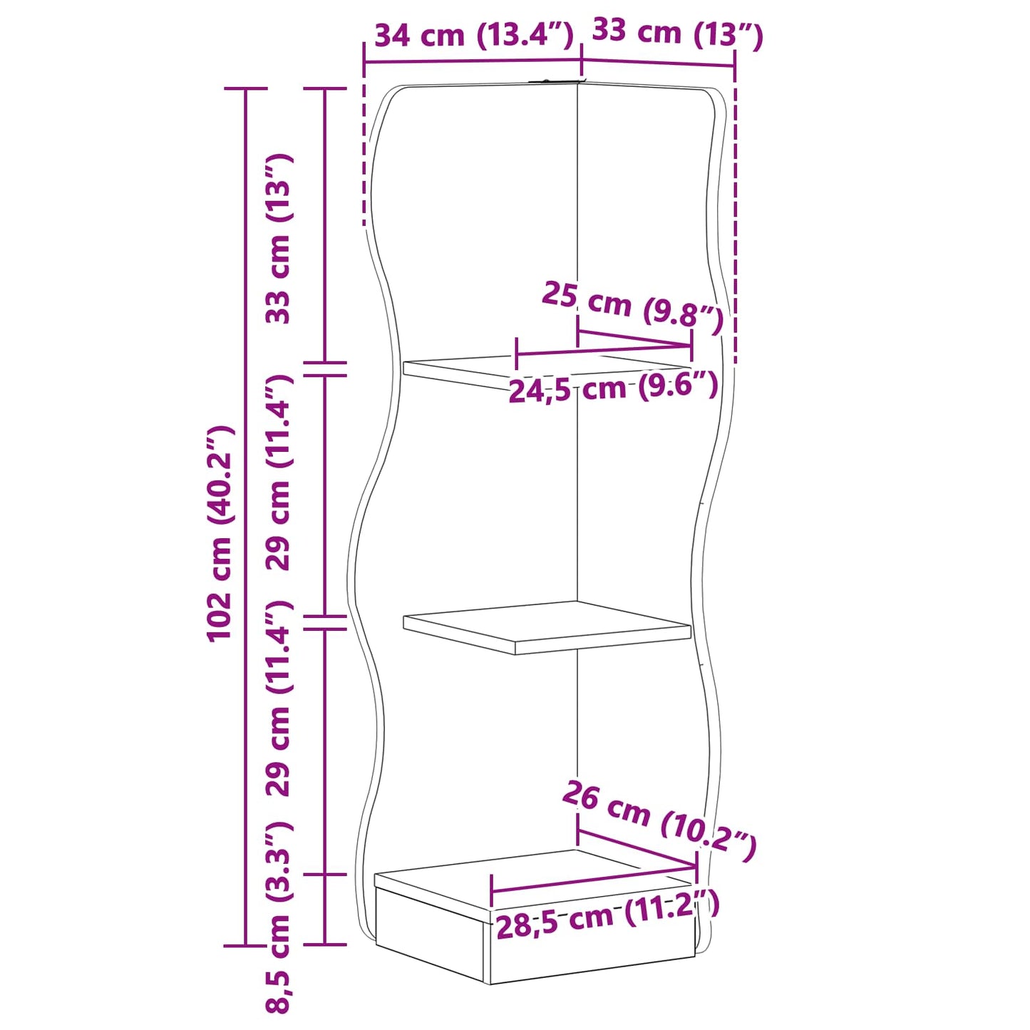 Mensola angolare Bianco Lucido 34 x 33 x 102 cm - homemem39