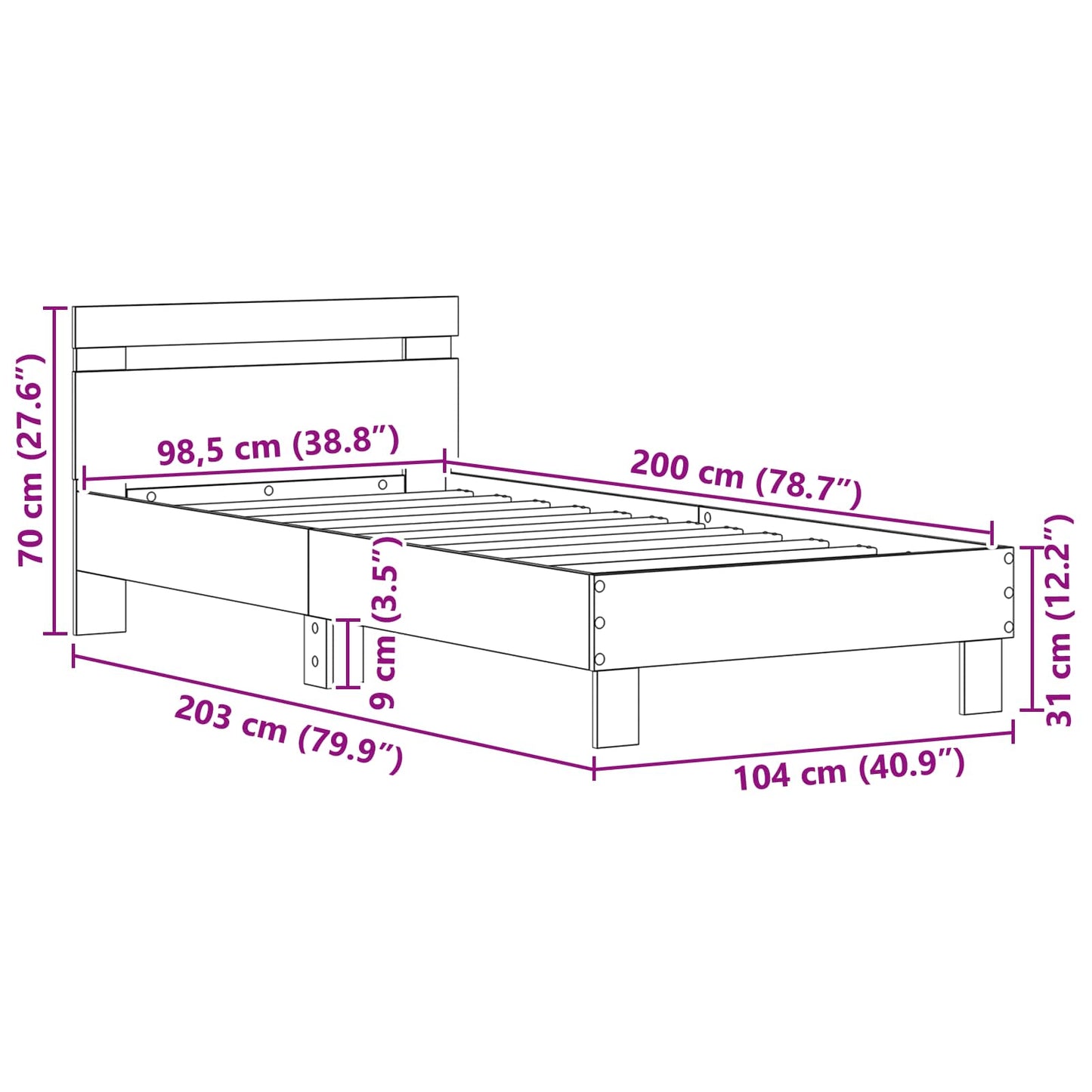 Struttura del letto con testiera Legno vecchio 98.5 x 200 cm