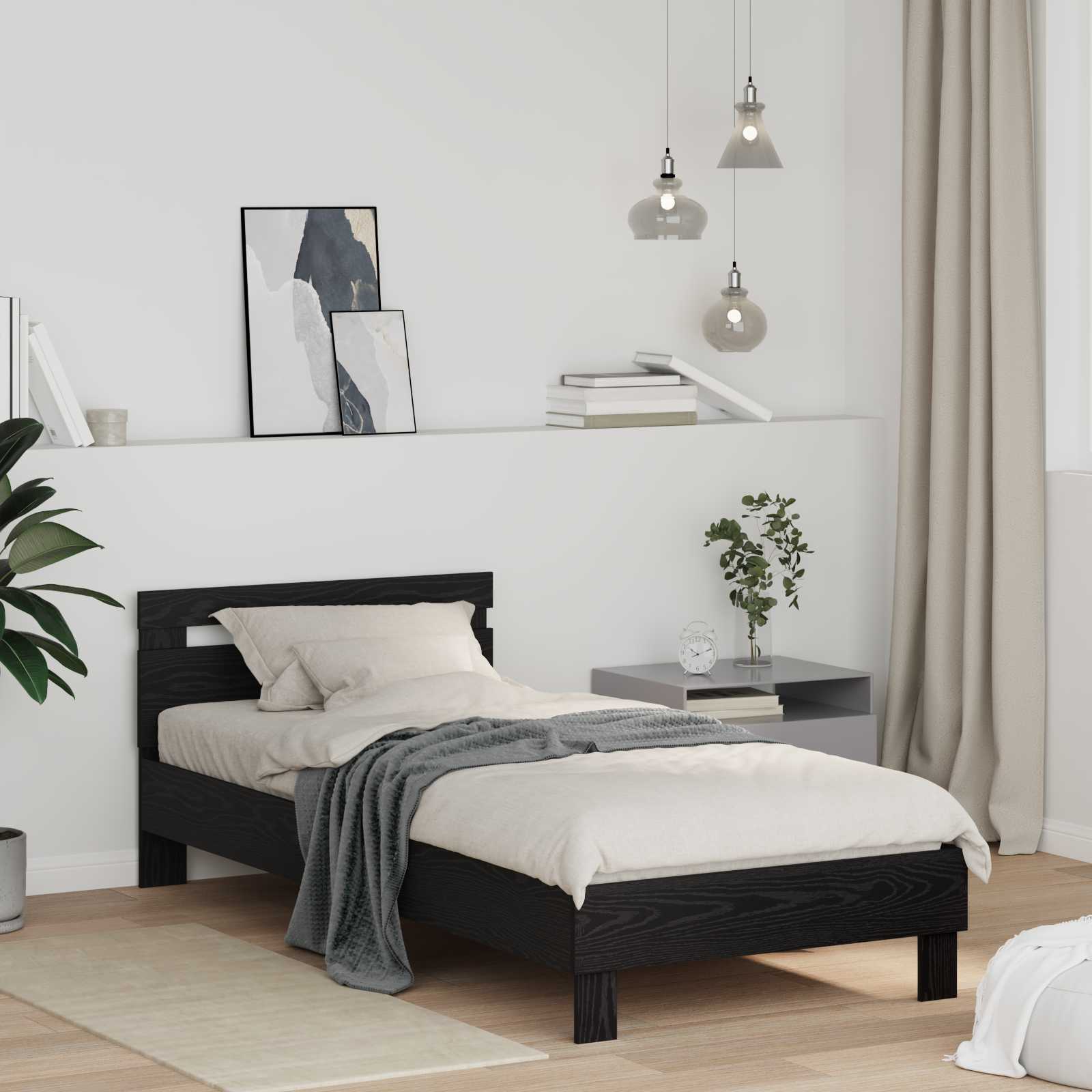 Struttura del letto Rovere Nero 75 x 190 cm Legno multistrato | homemem39