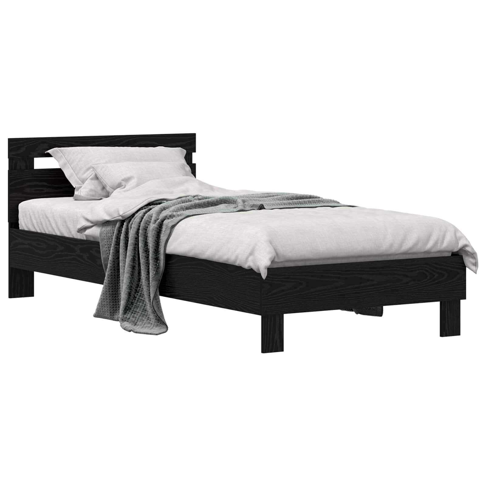 Struttura del letto Rovere Nero 75 x 190 cm Legno multistrato | homemem39