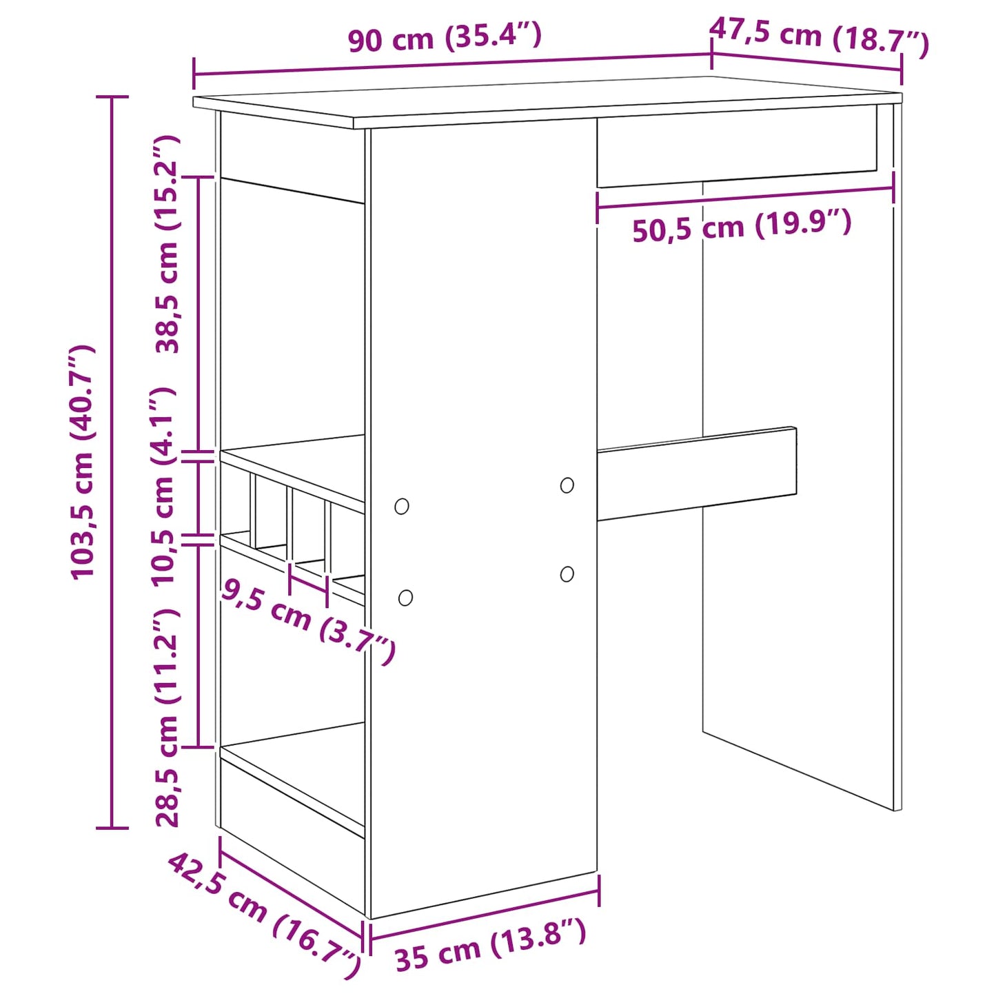 Tavolo da bar con lo scaffale Rovere Nero 90 x 47.5 x 103.5 cm
