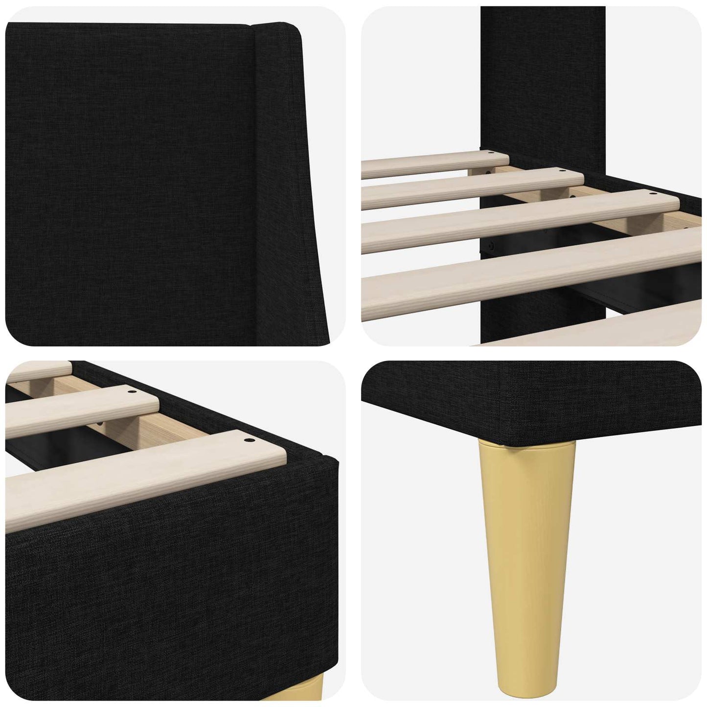 Struttura del letto Tinta unita Nero 90 x 200 cm Tessuto | homemem39