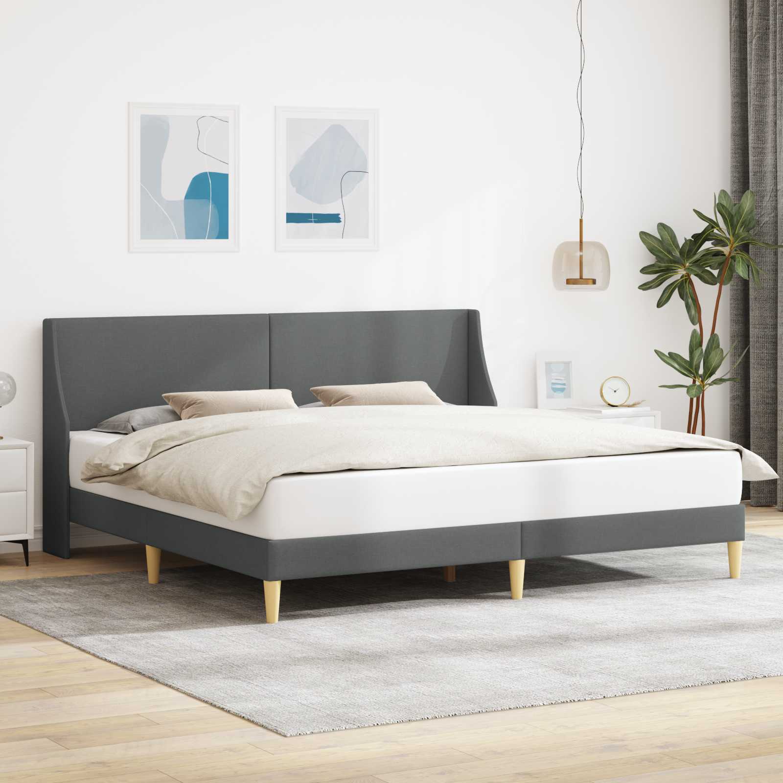 Struttura del letto Grigio Scuro 183 x 213 cm Tessuto | homemem39