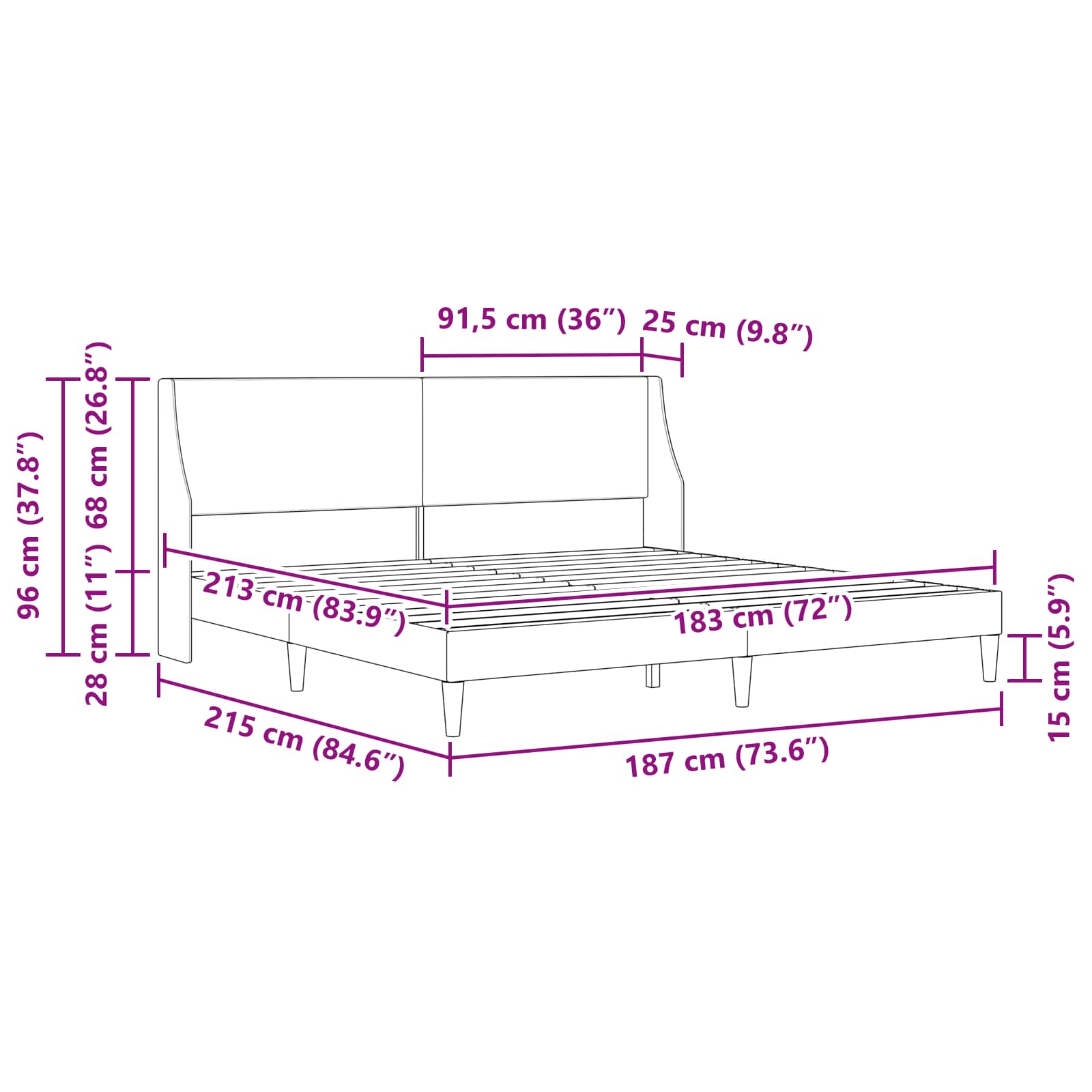 Struttura del letto Grigio Scuro 183 x 213 cm Tessuto | homemem39