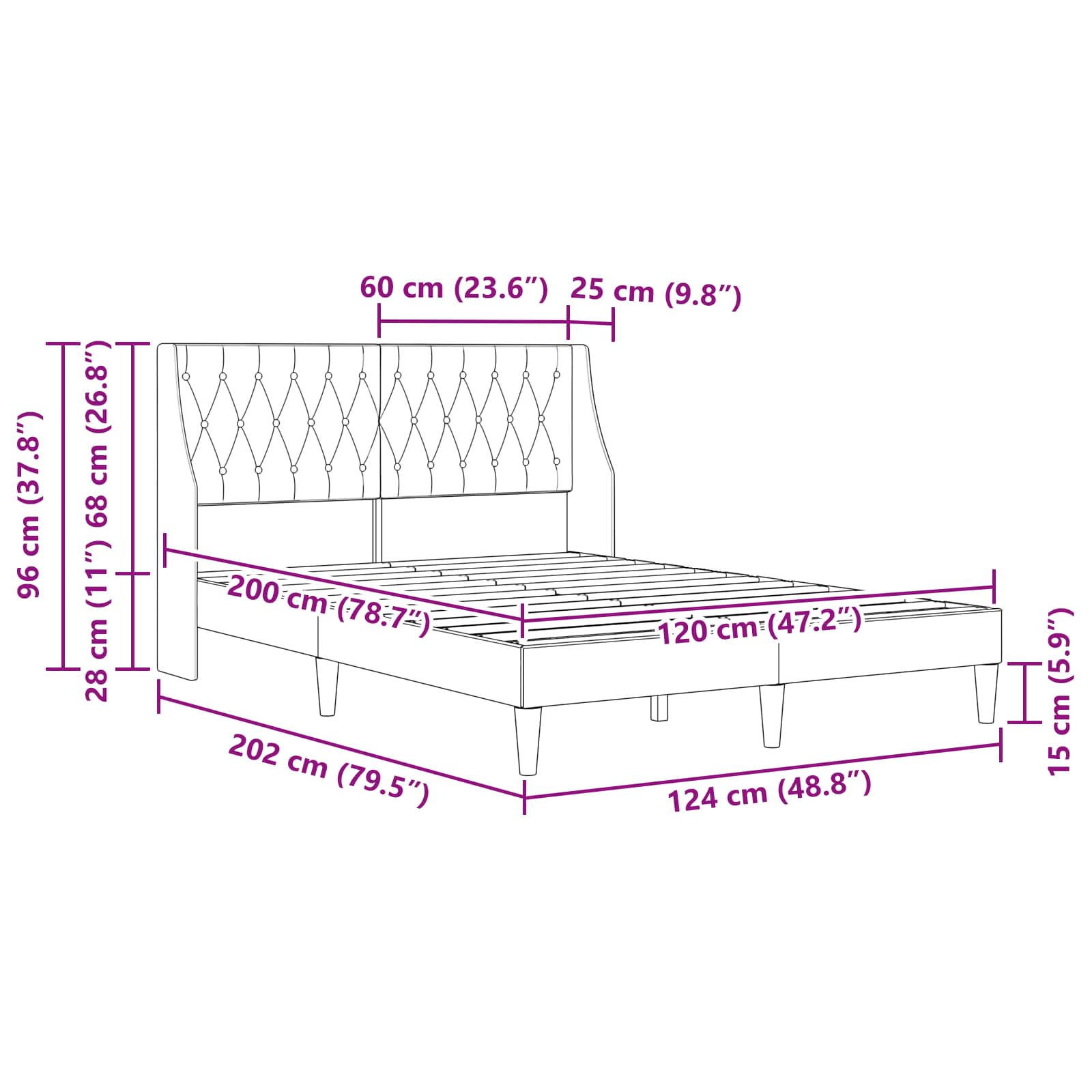 Struttura del letto con testiera Rosa 120 x 200 cm Velluto | homemem39