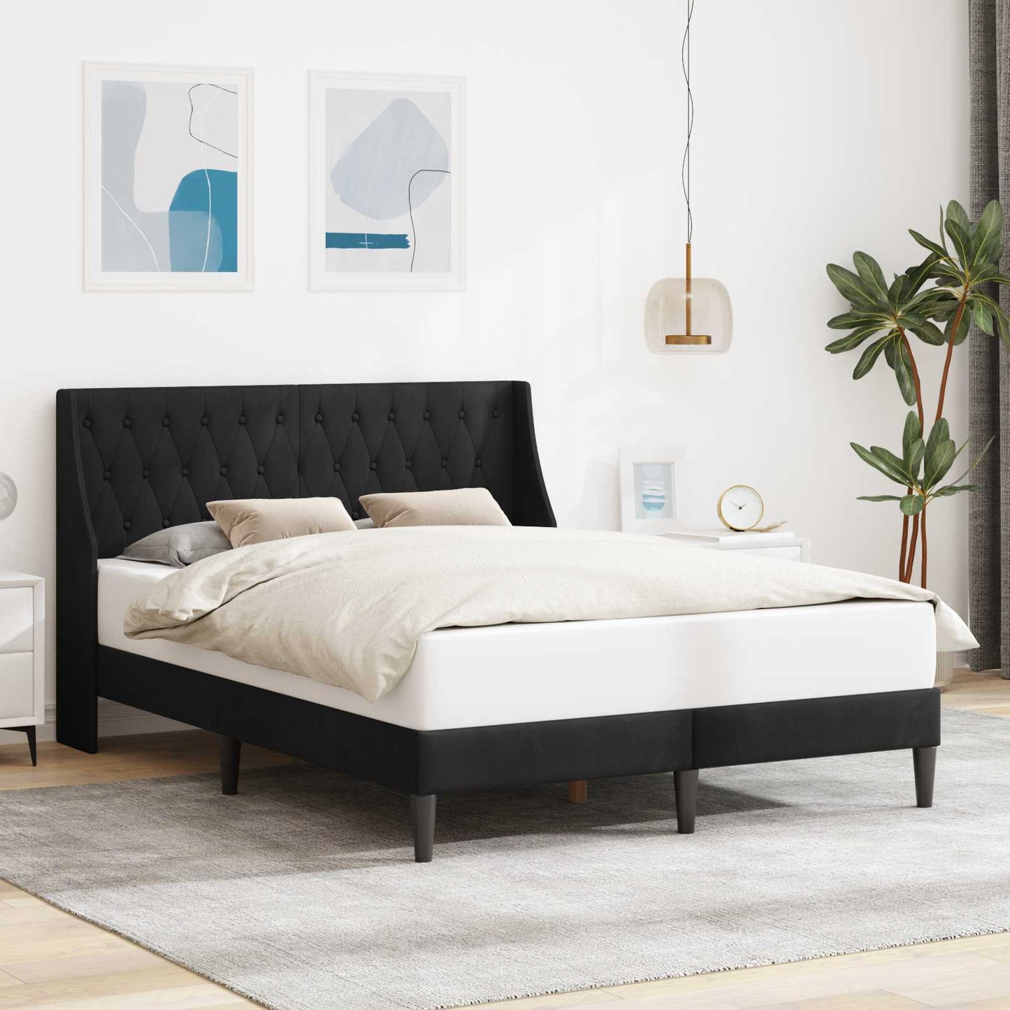 Struttura del letto con testiera Nero 140 x 200 cm Velluto | homemem39
