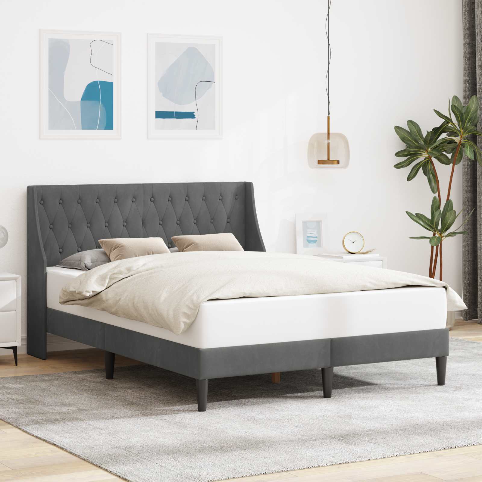 Struttura del letto Grigio scuro 160 x 200 cm Velluto | homemem39