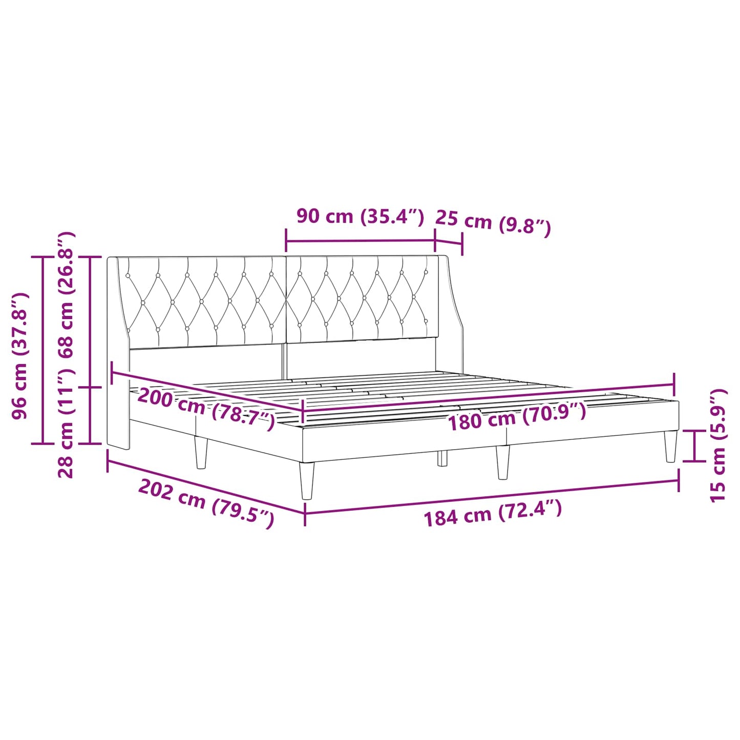 Struttura del letto con testiera Rosa 180 x 200 cm Velluto | homemem39
