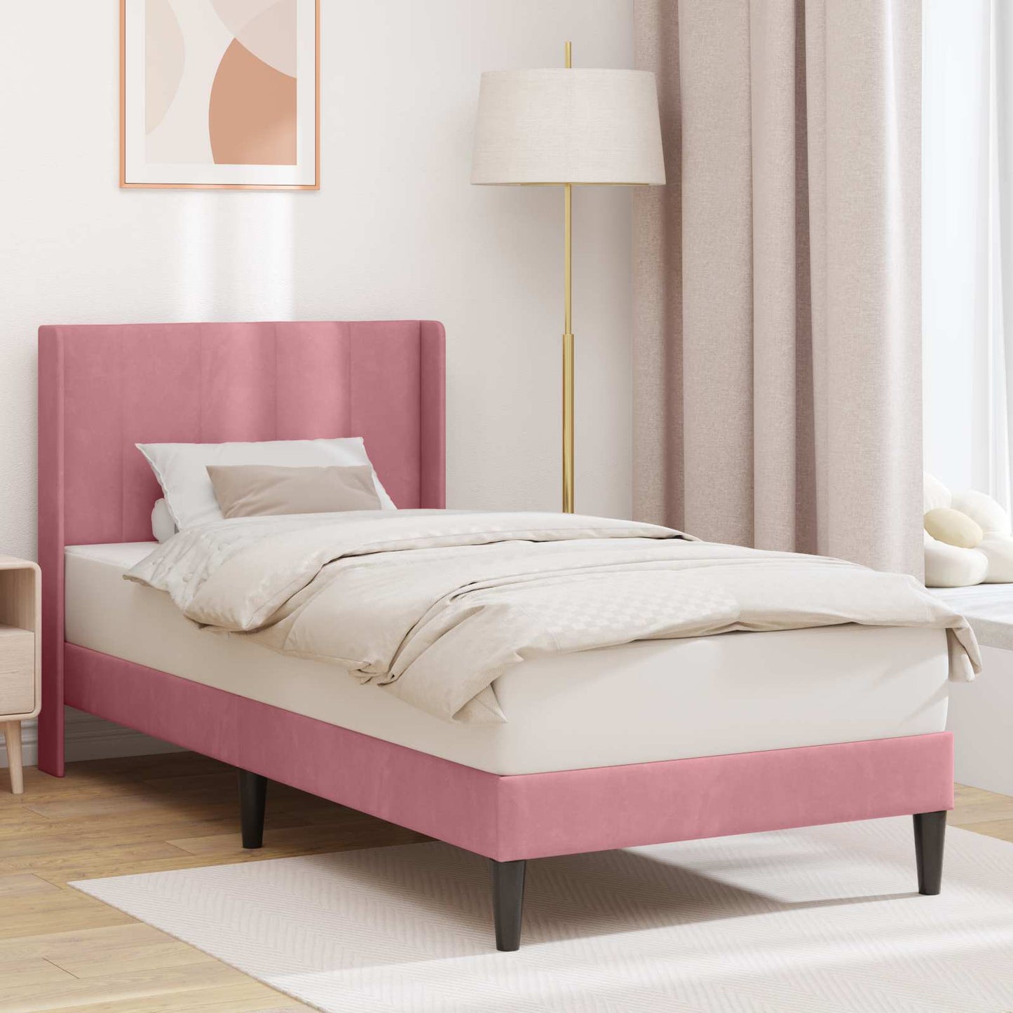 Struttura del letto con testiera Rosa 90 x 190 cm Velluto | homemem39
