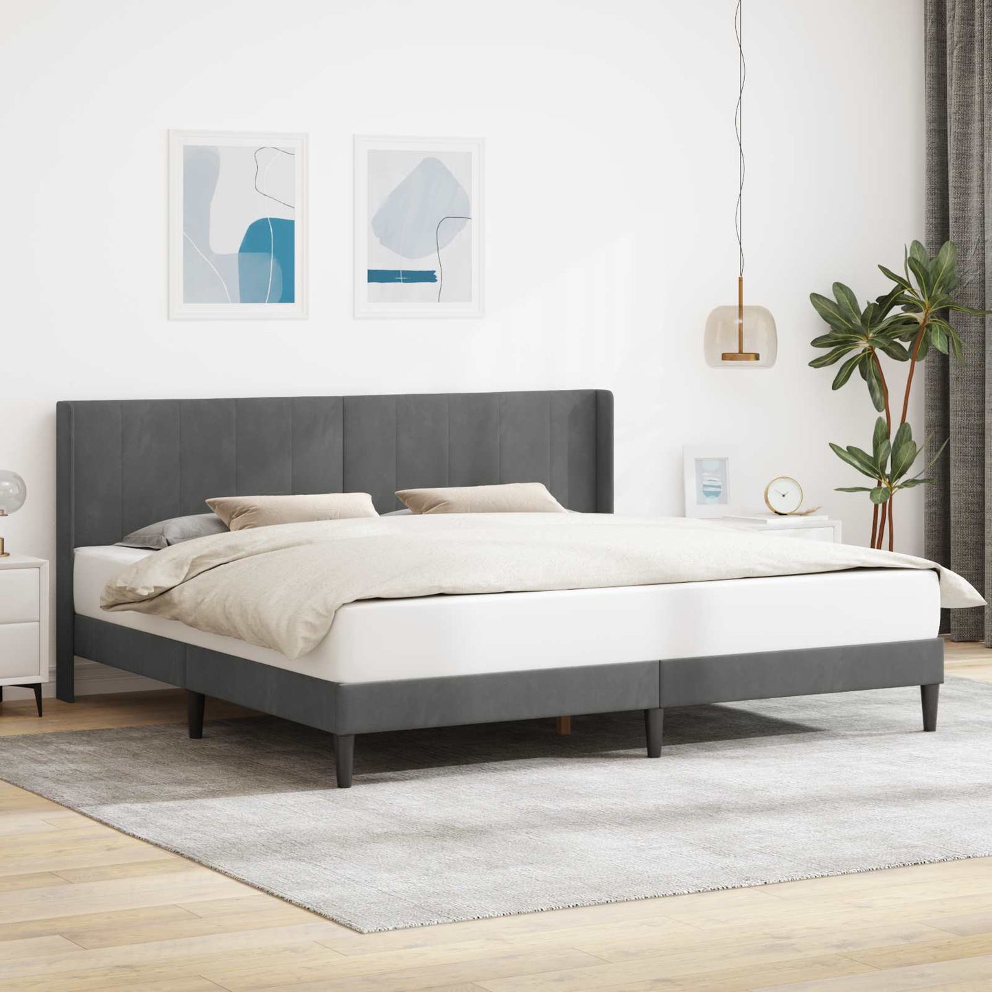 Struttura del letto Grigio Scuro 200 x 200 cm Velluto | homemem39