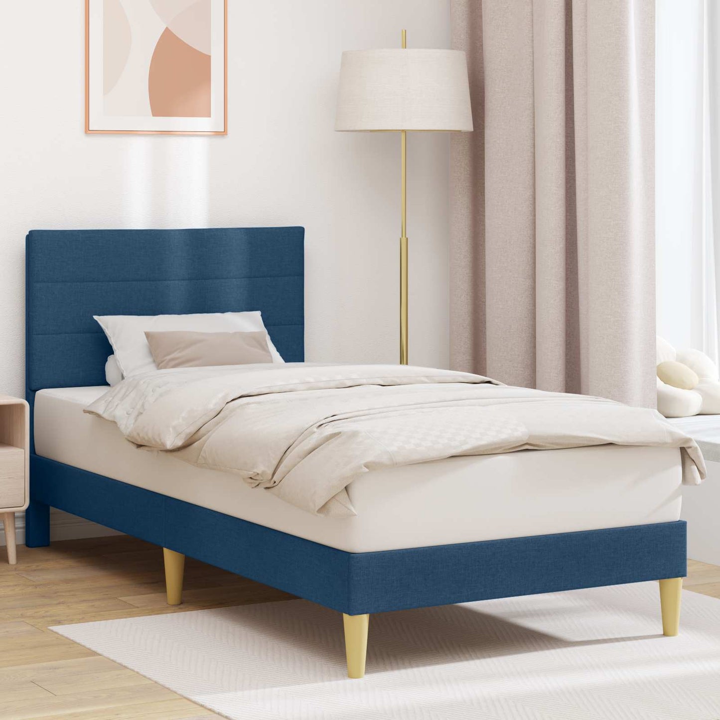 Struttura del letto con testiera Blu 100 x 200 cm Tessuto | homemem39