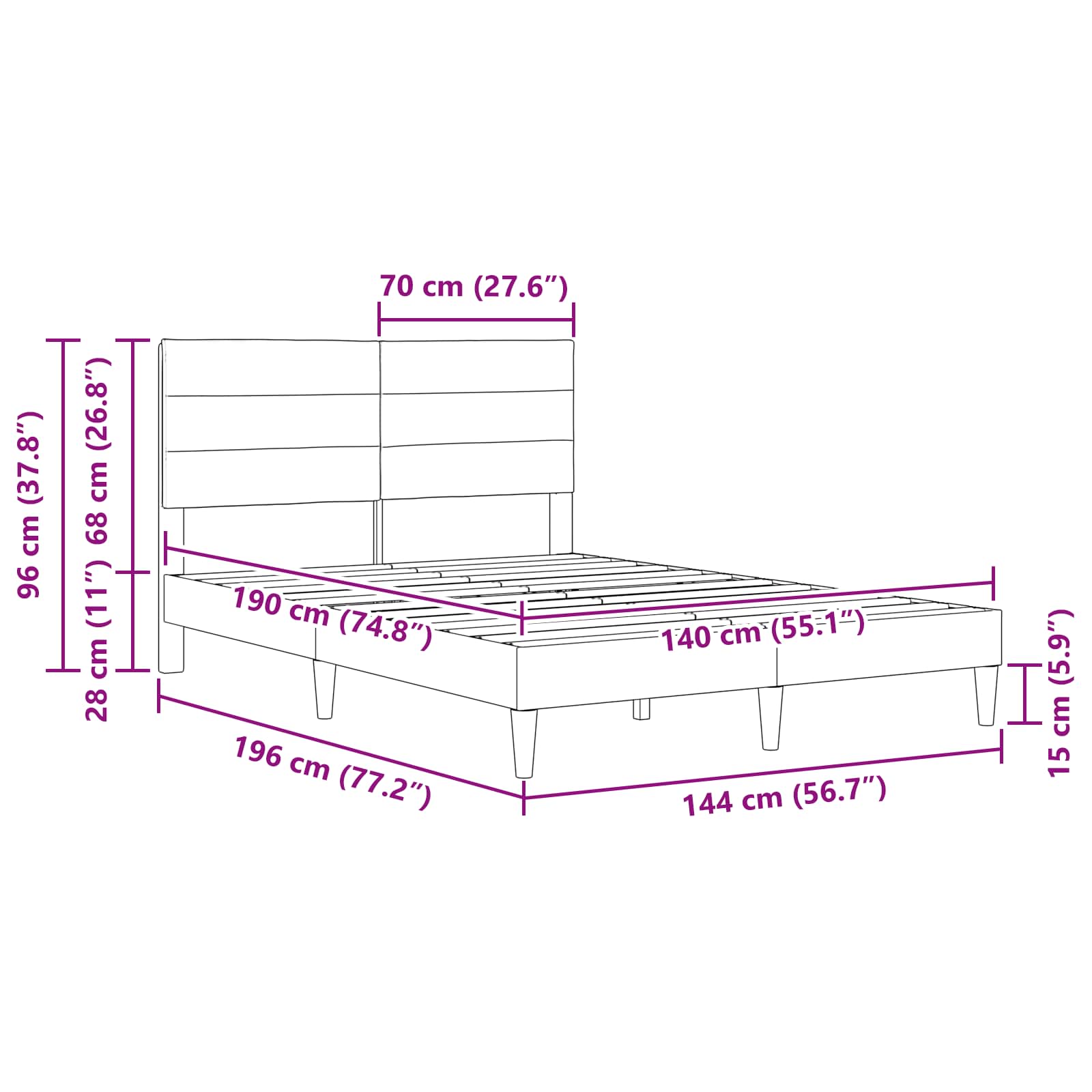 Struttura del letto Grigio Scuro 140 x 190 cm Tessuto | homemem39