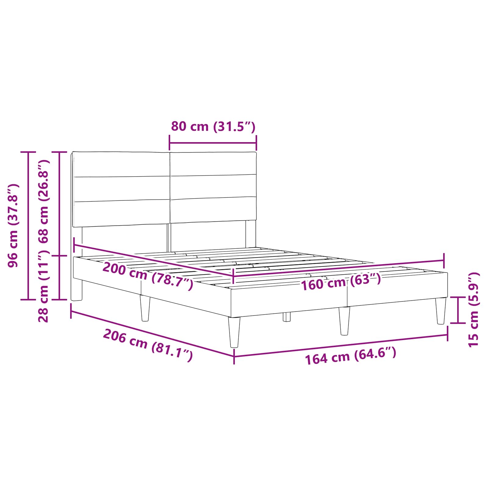 Struttura del letto Grigio Scuro 160 x 200 cm Tessuto | homemem39