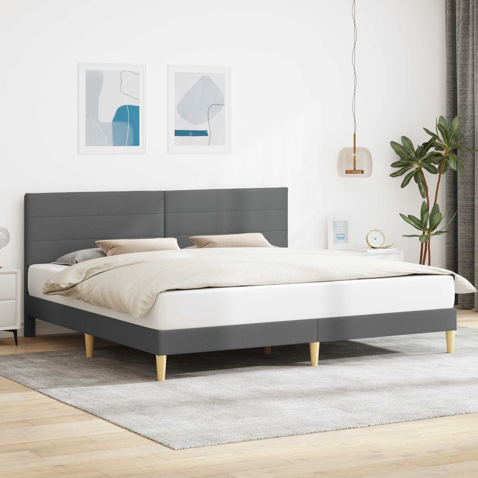 Struttura del letto Grigio Scuro 200 x 200 cm Tessuto | homemem39