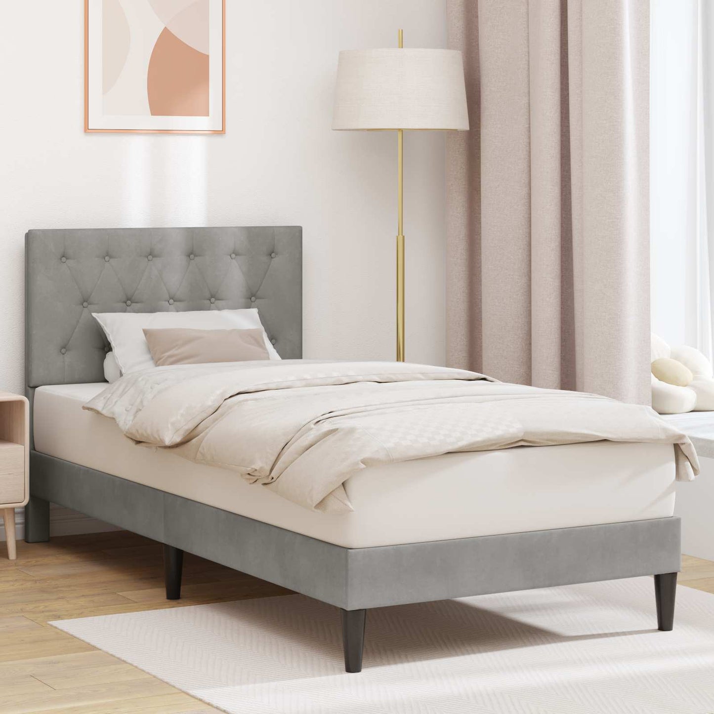 Struttura del letto Grigio Chiaro 90 x 190 cm Velluto