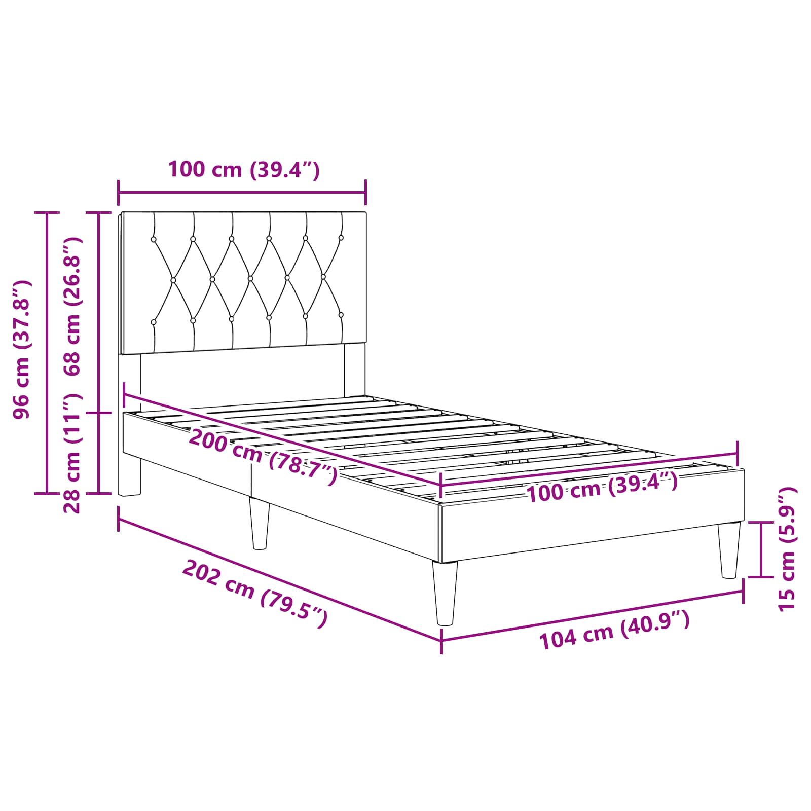 Struttura del letto Grigio Scuro 100 x 200 cm Velluto | homemem39