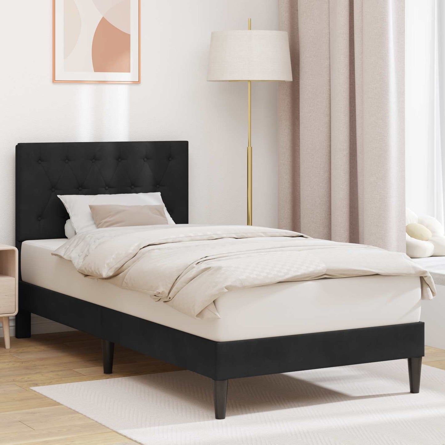 Struttura del letto con testiera Nero 100 x 200 cm Velluto | homemem39