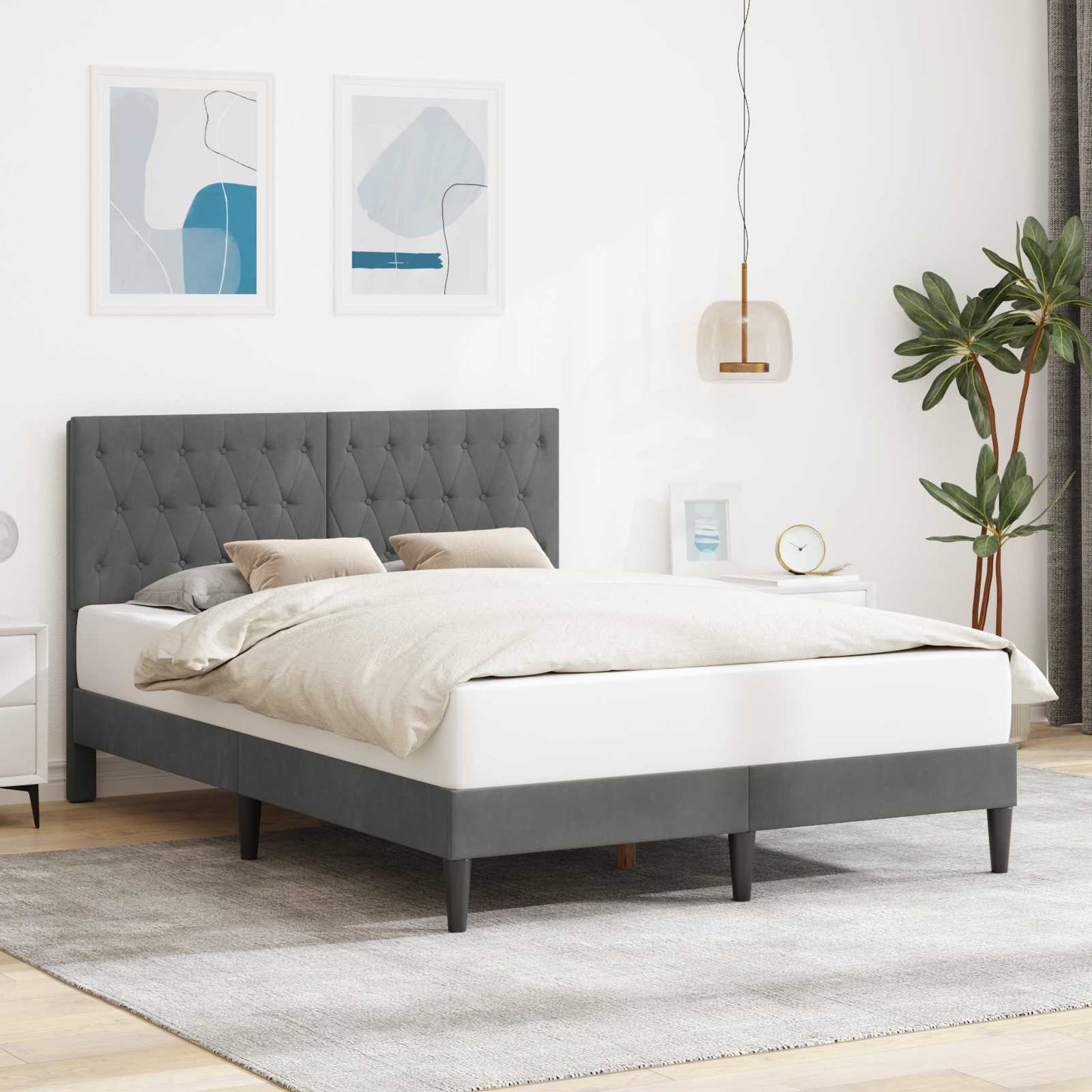 Struttura del letto Grigio Scuro 120 x 190 cm Velluto