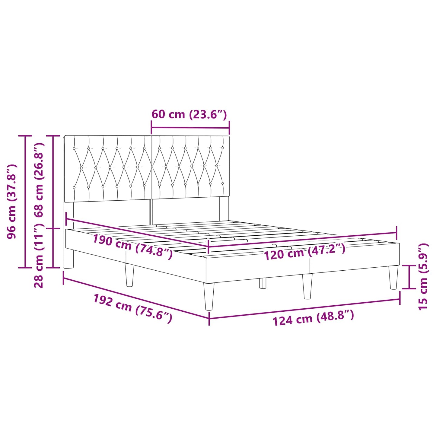 Struttura del letto Grigio Scuro 120 x 190 cm Velluto