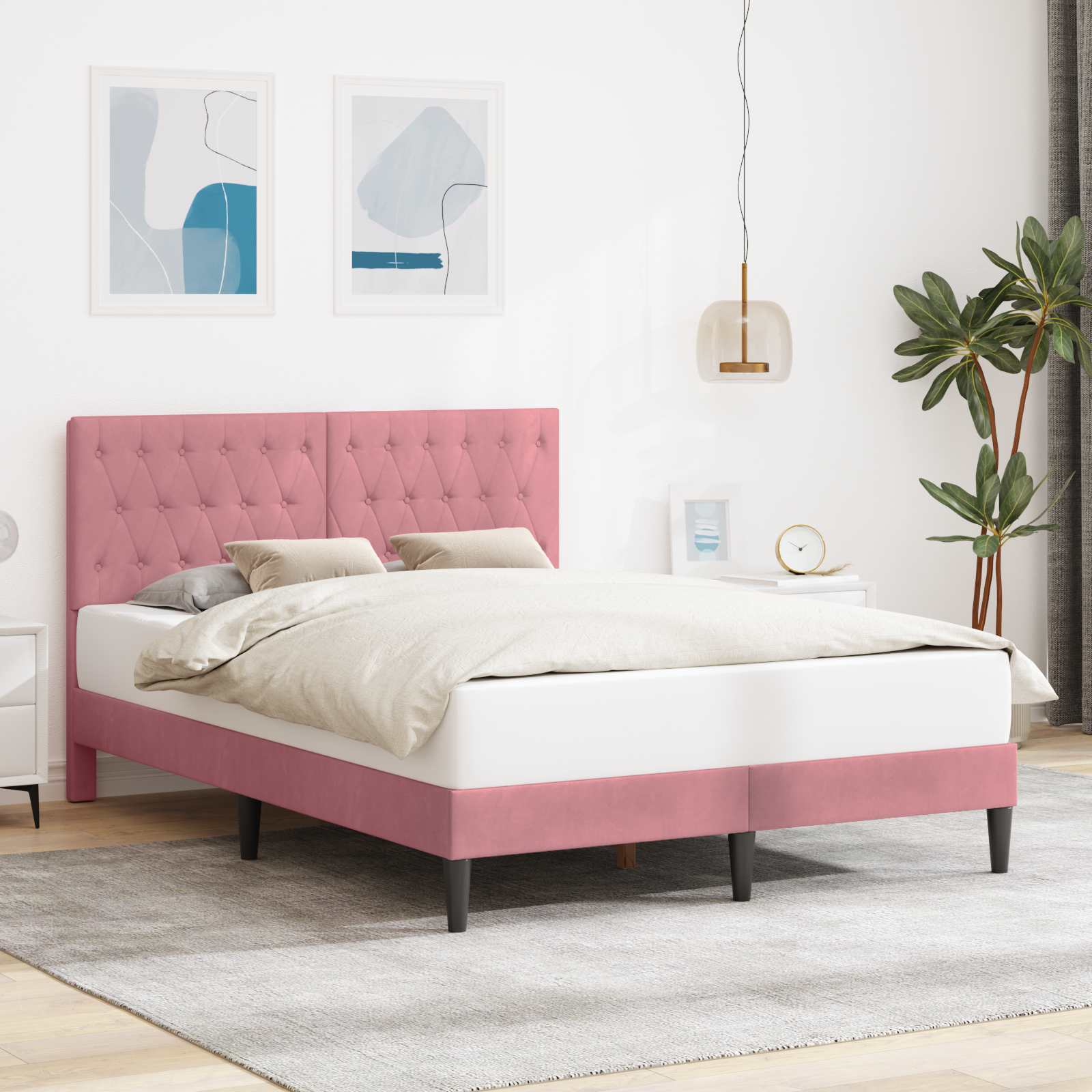 Struttura del letto con testiera Rosa 160 x 200 cm Velluto | homemem39