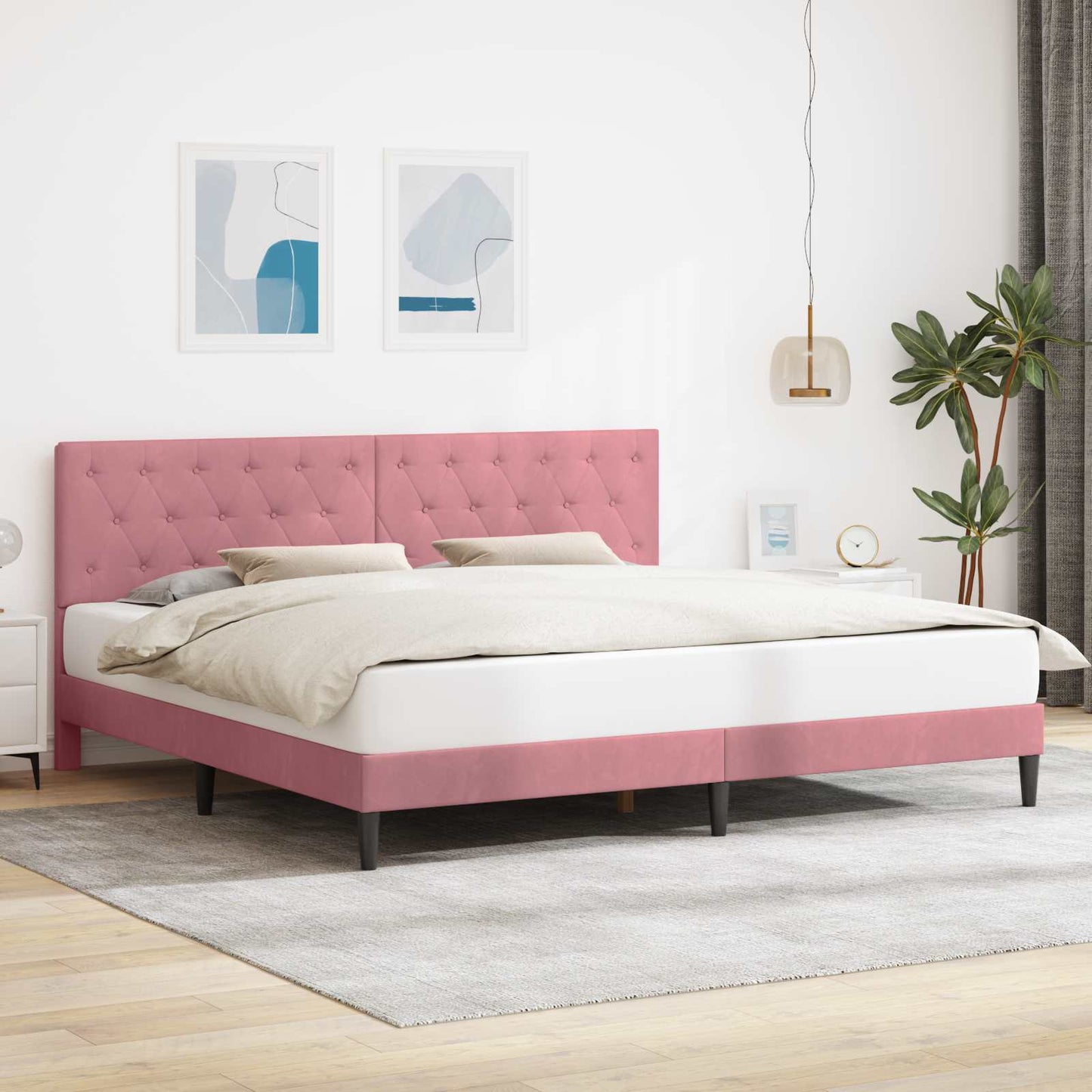 Struttura del letto con testiera Rosa 180 x 200 cm Velluto | homemem39