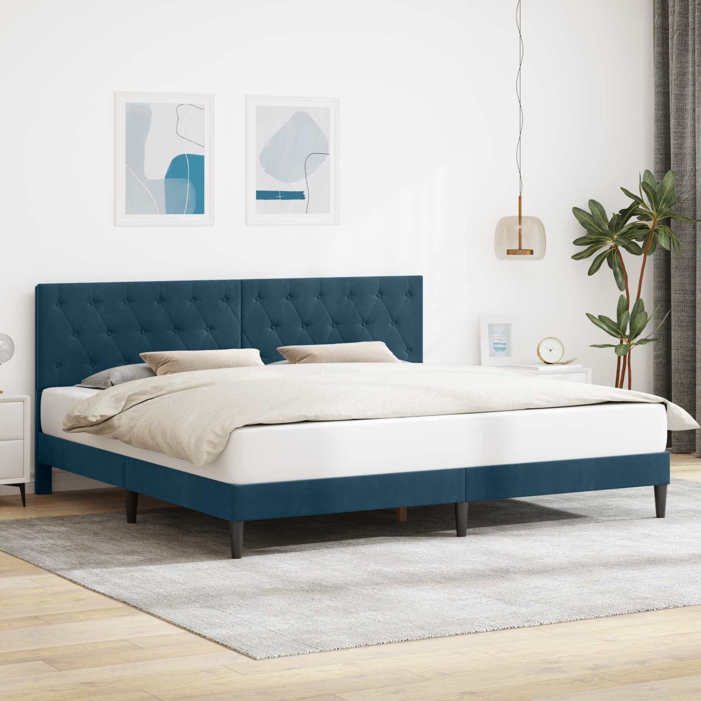Struttura del letto con testiera Blu 200 x 200 cm Velluto | homemem39