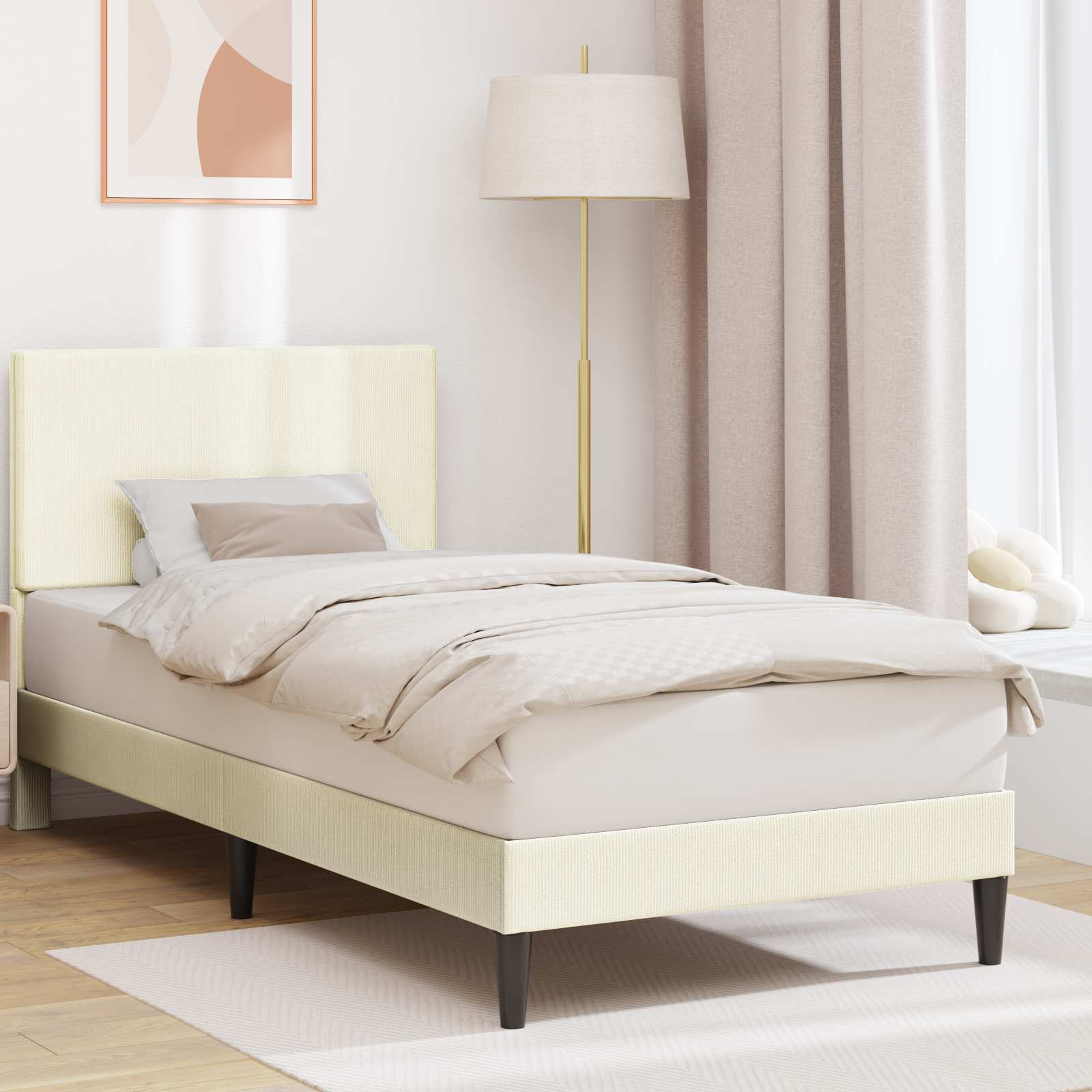 Struttura del letto Crema 90 x 190 cm Tessuto in Cords | homemem39