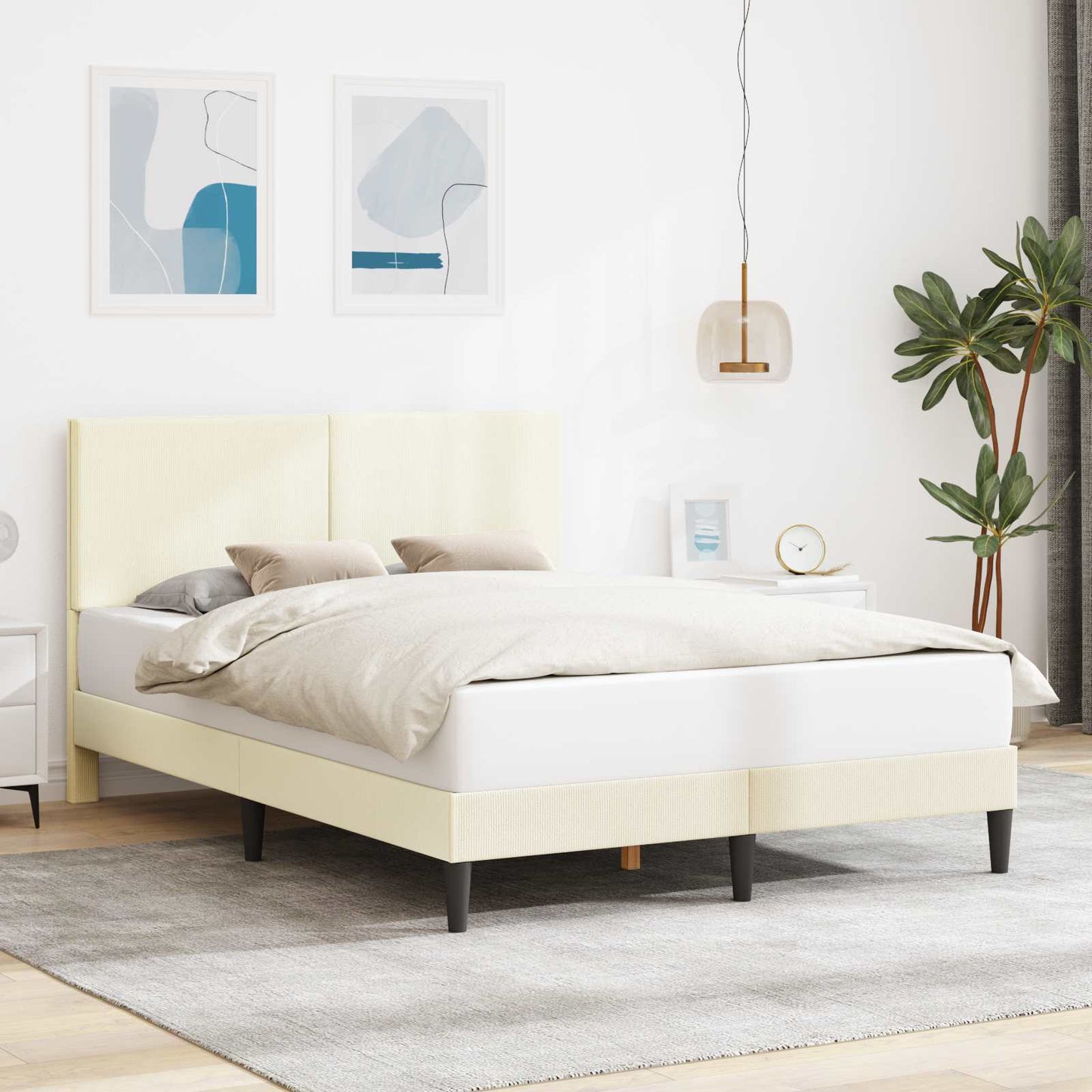 Struttura del letto Crema 140 x 190 cm Tessuto in Cords | homemem39