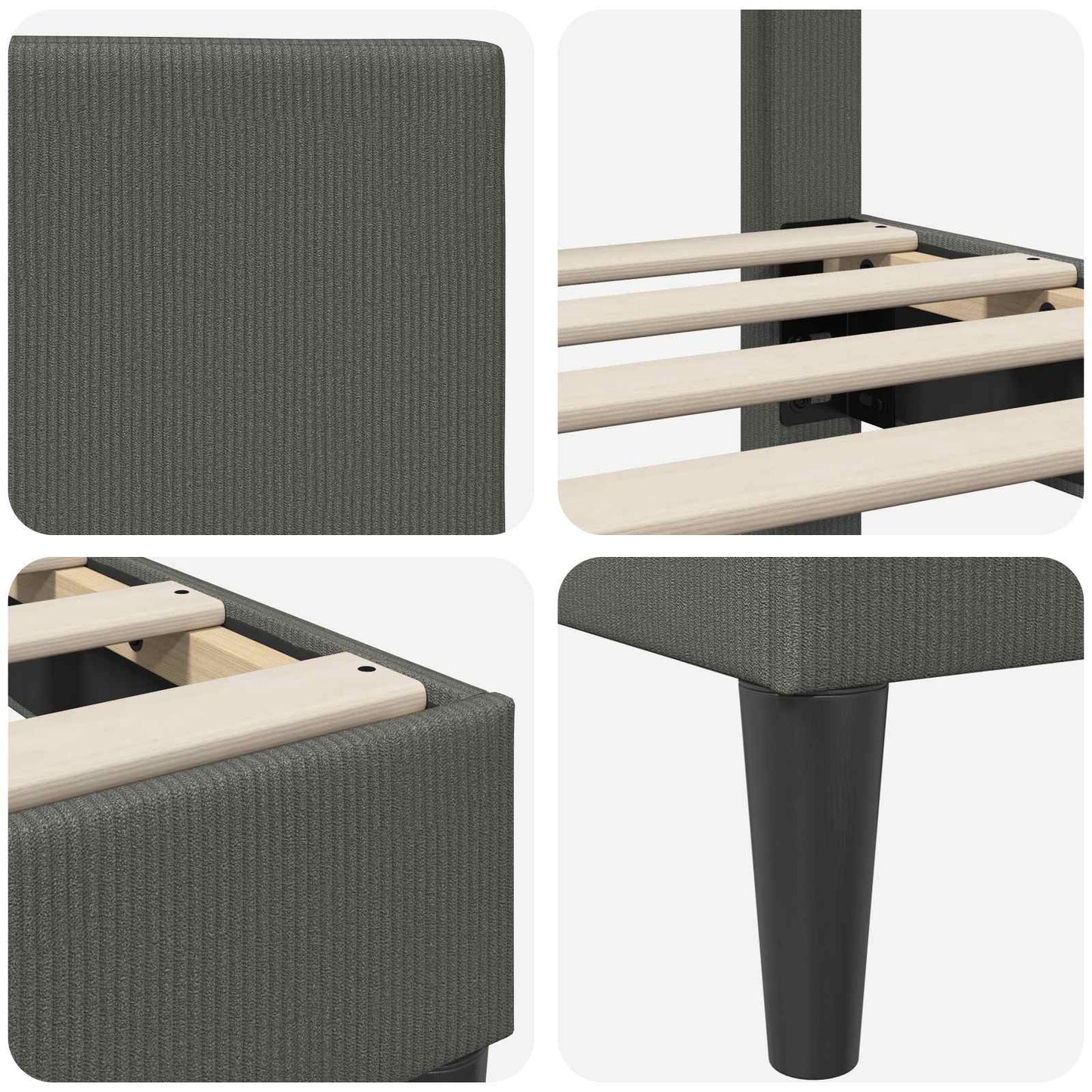 Struttura del letto Grigio Scuro 200 x 200 cm Tessuto in Cords