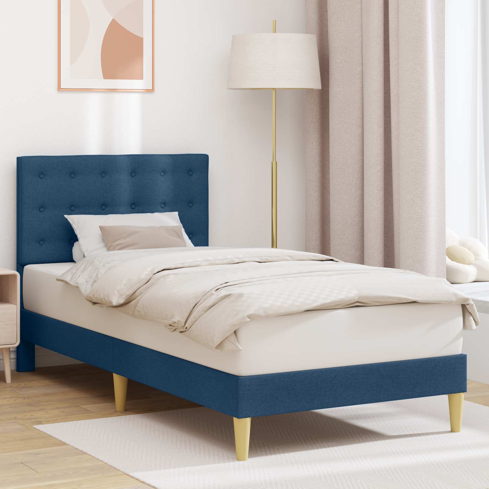 Struttura del letto con testiera Blu 90 x 200 cm Tessuto | homemem39