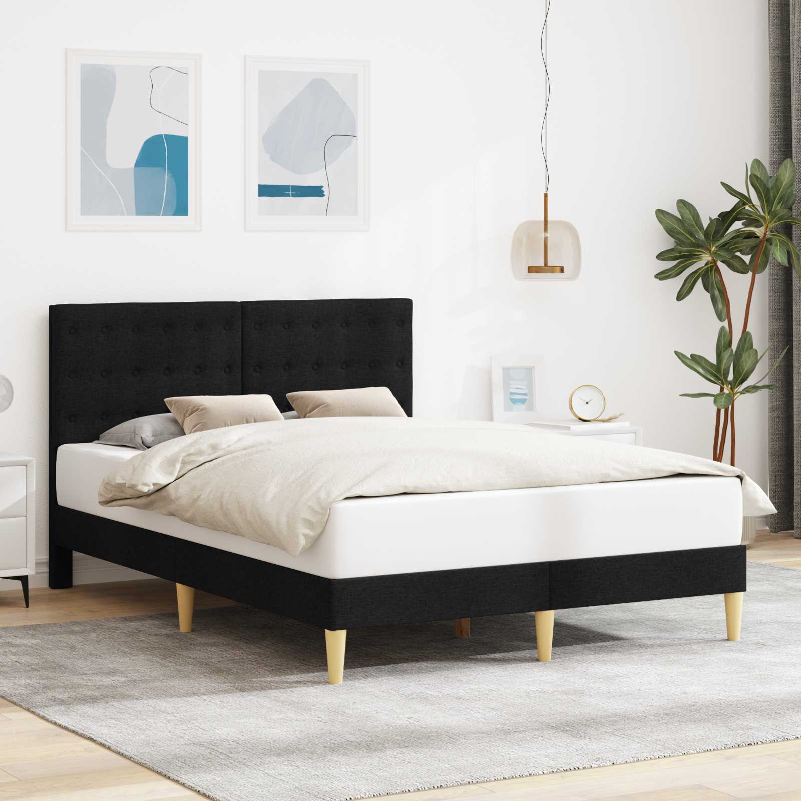 Struttura del letto con testiera Nero 140 x 200 cm Tessuto | homemem39