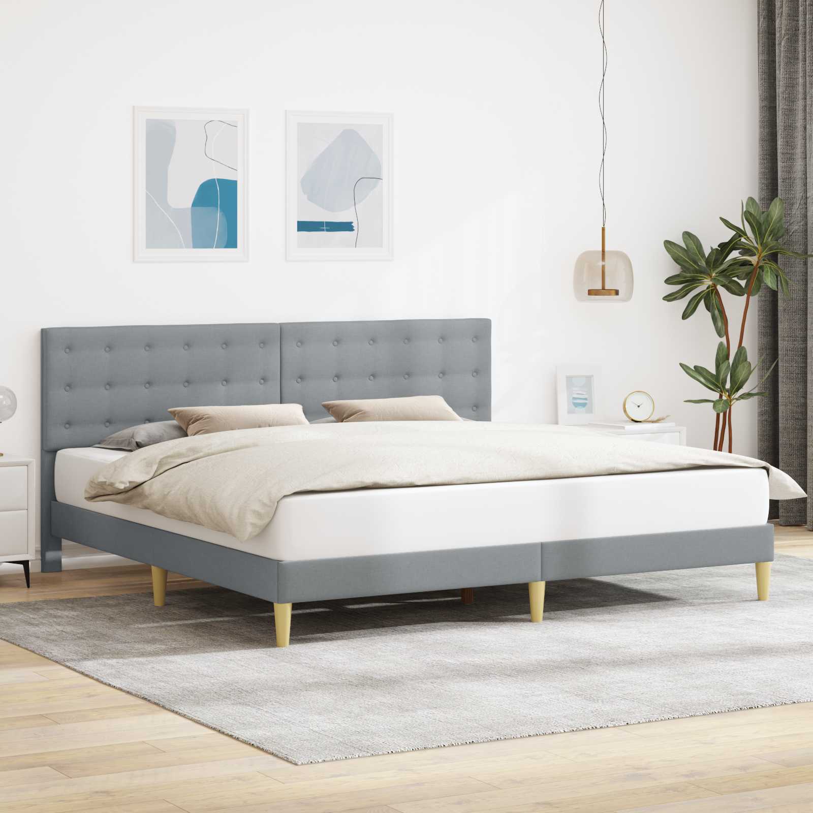 Struttura del letto Grigio Chiaro 200 x 200 cm Tessuto | homemem39