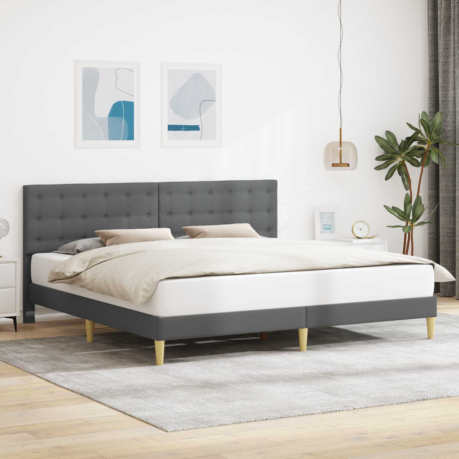 Struttura del letto Grigio Scuro 200 x 200 cm Tessuto | homemem39