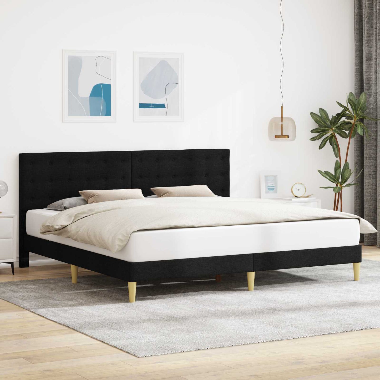 Struttura del letto con testiera Nero 200 x 200 cm Tessuto | homemem39