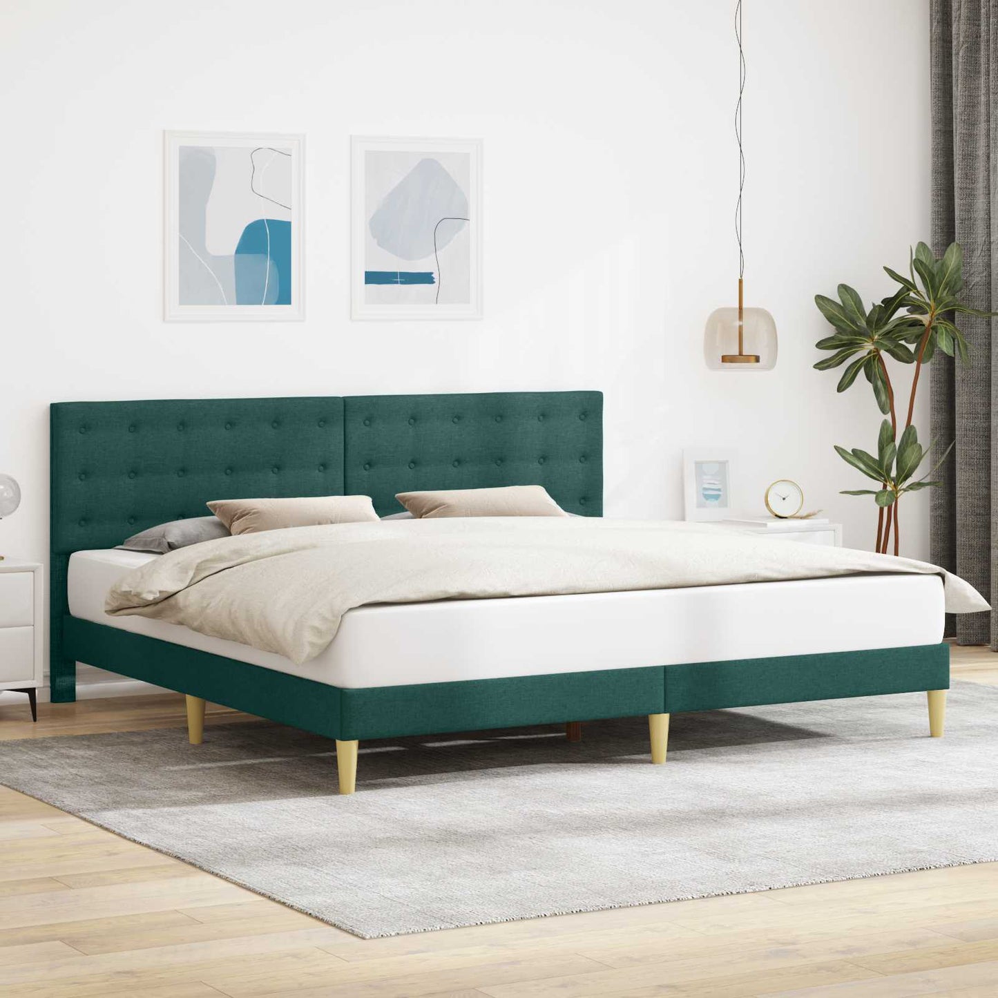 Struttura del letto Verde Scuro 200 x 200 cm Tessuto | homemem39