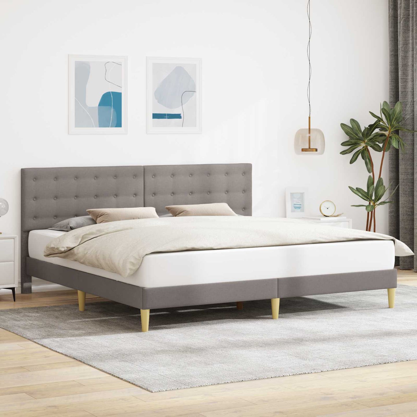 Struttura del letto con testiera Tortora 200 x 200 cm Tessuto | homemem39