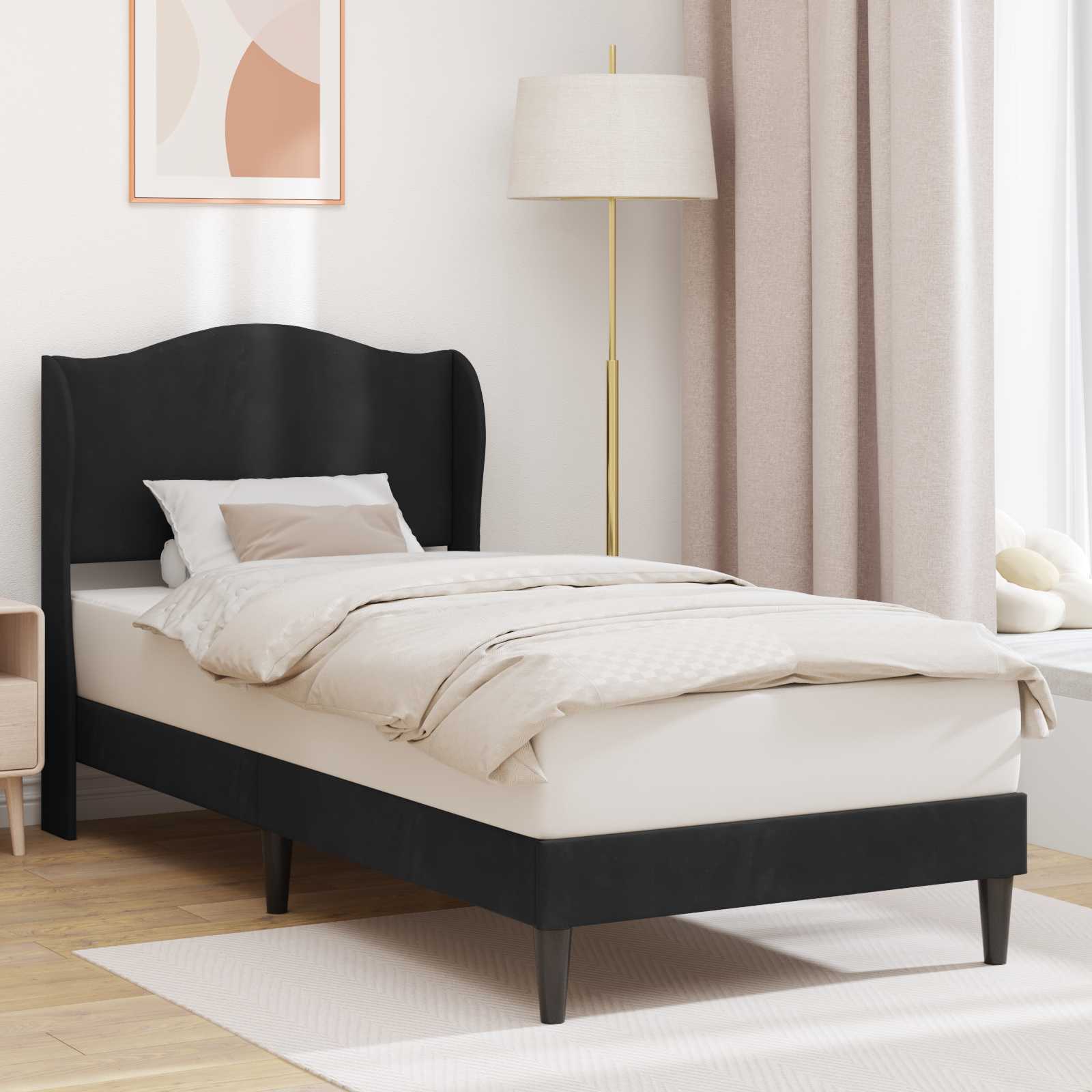 Struttura del letto con testiera Nero 90 x 190 cm Velluto | homemem39